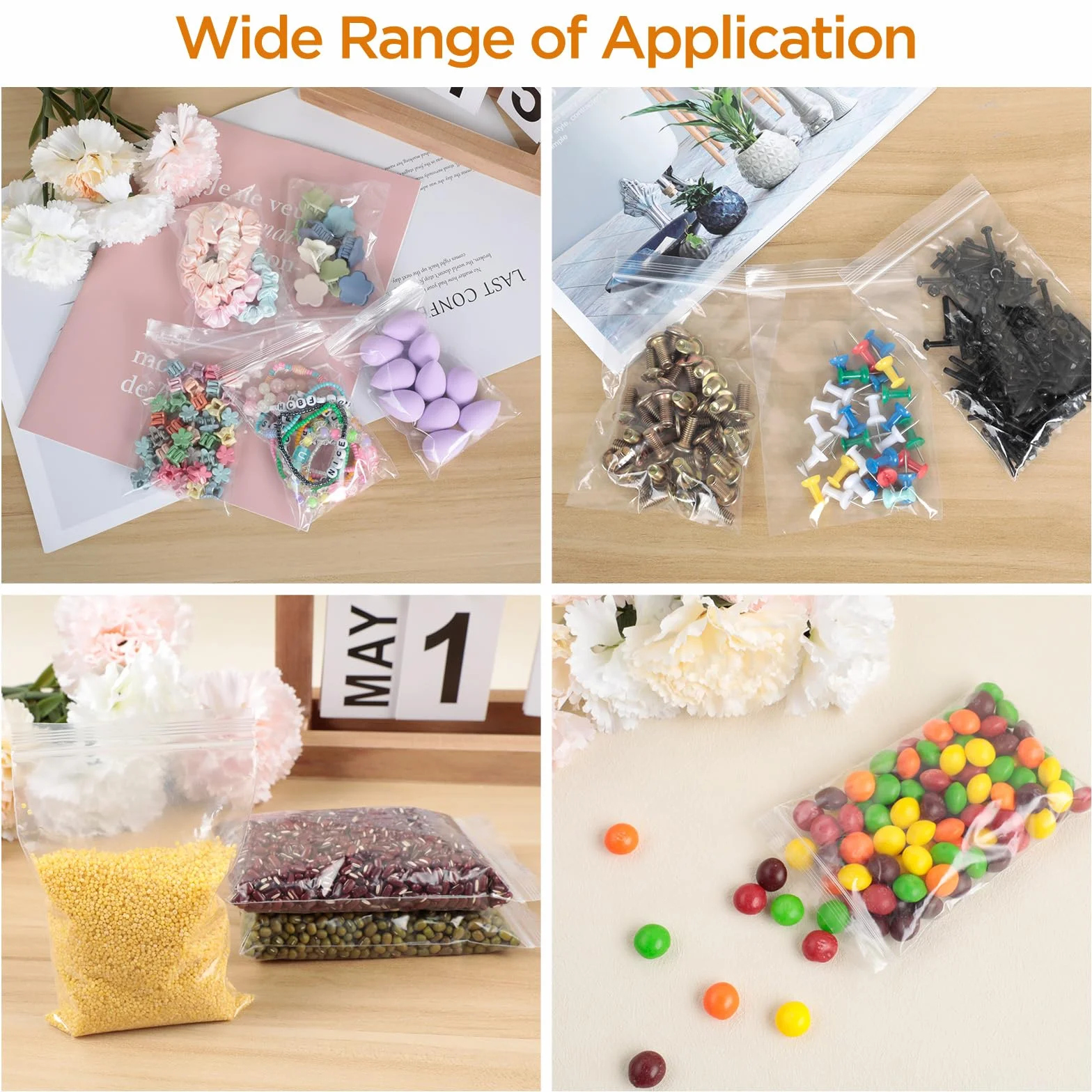 Sachet Plastique Transparent 8 x 12 cm, Lot de 100 Sachets Zip Refermables