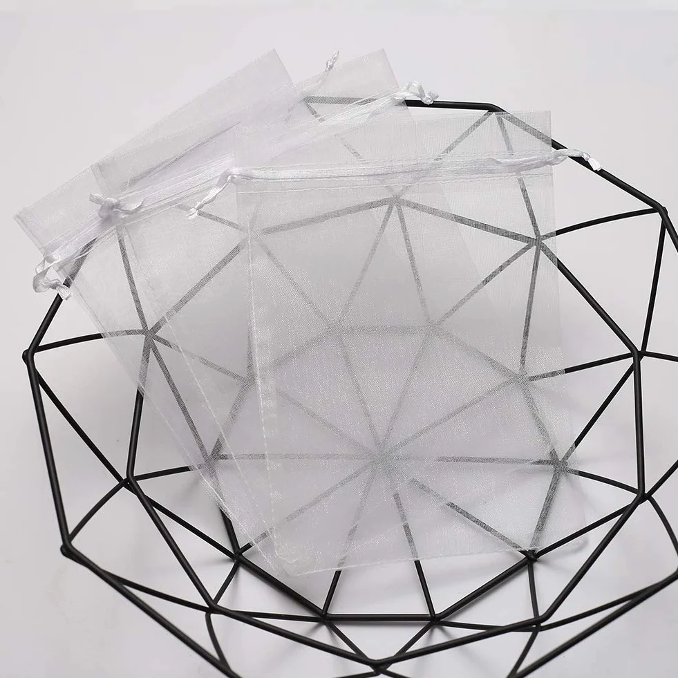 Sachet en Organza 15 x 20 cm, 50 Pièces, Pochette Organza Blanc, Sacs Cadeaux pour Mariage