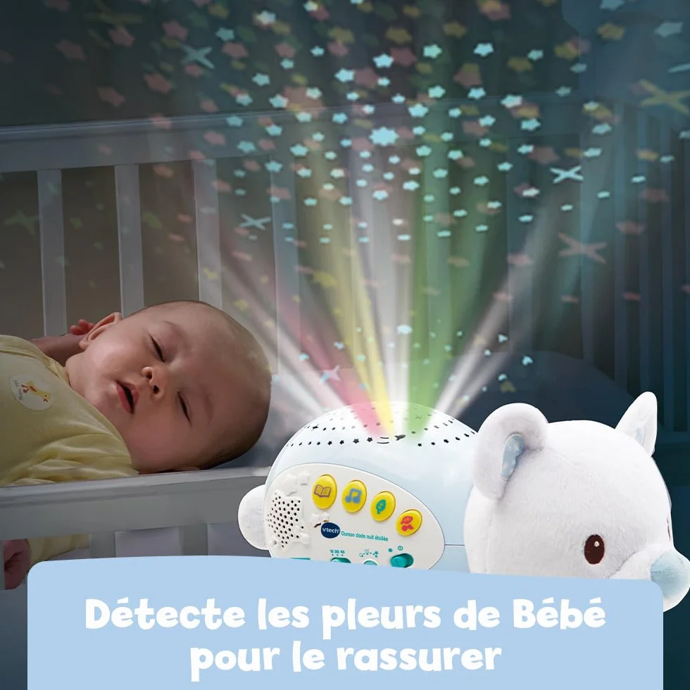 VTech Ourson Dodo Nuit Étoilée Veilleuse Bébé Musicale Projection Lumineuse au Plafond Cadeau de Naissance