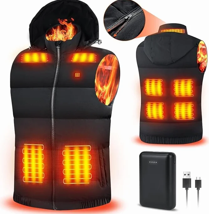 Rrtizan Gilet chauffant homme femme batterie externe 3 niveaux température 9 feuilles chaleur veste électrique sans manches lavable
