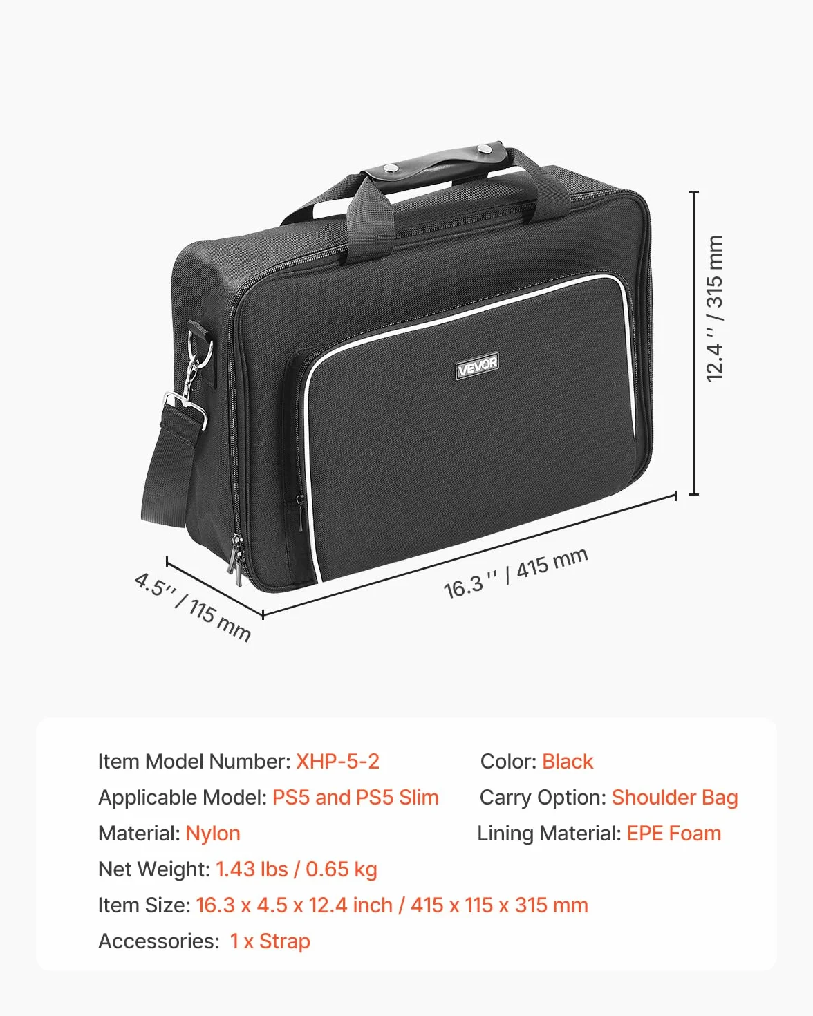 VEVOR Étui de Transport pour PS5, Sac de Voyage PlayStation 5 avec Doublure Douce, Housse Protection Portable