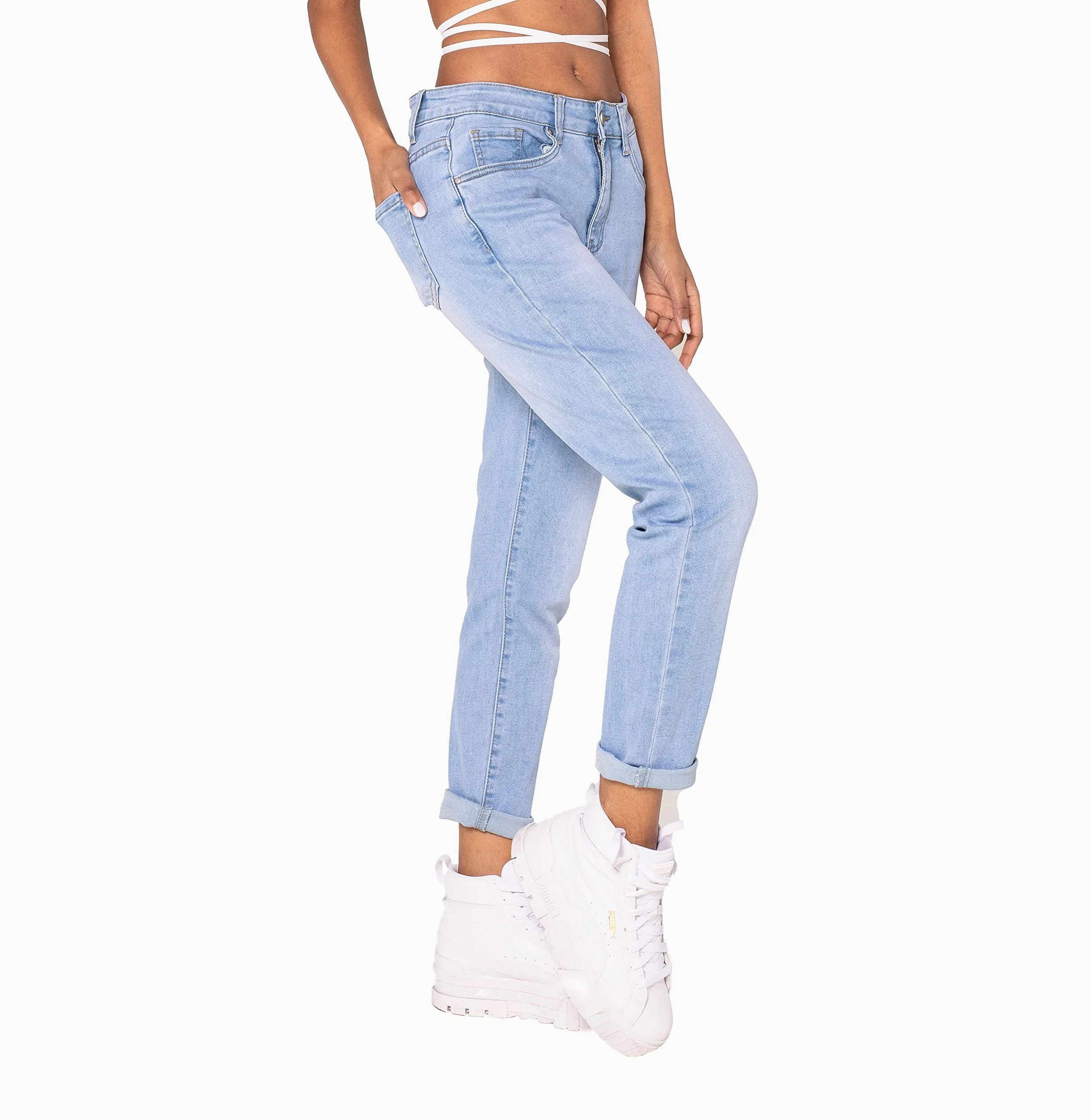 Nina Carter P189 Jean taille haute pour femme Coupe droite Aspect usé