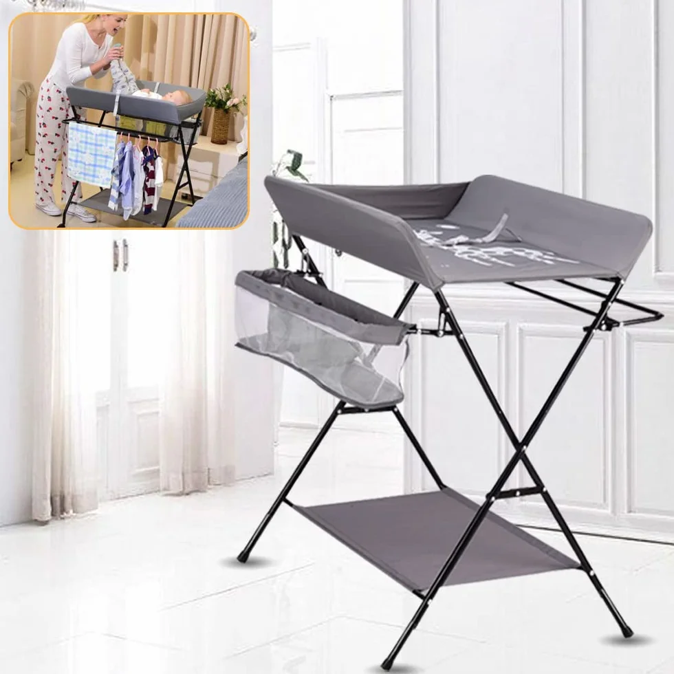 Table à langer pliable 80x63x96 cm avec motif girafe, ceinture de sécurité et rangements