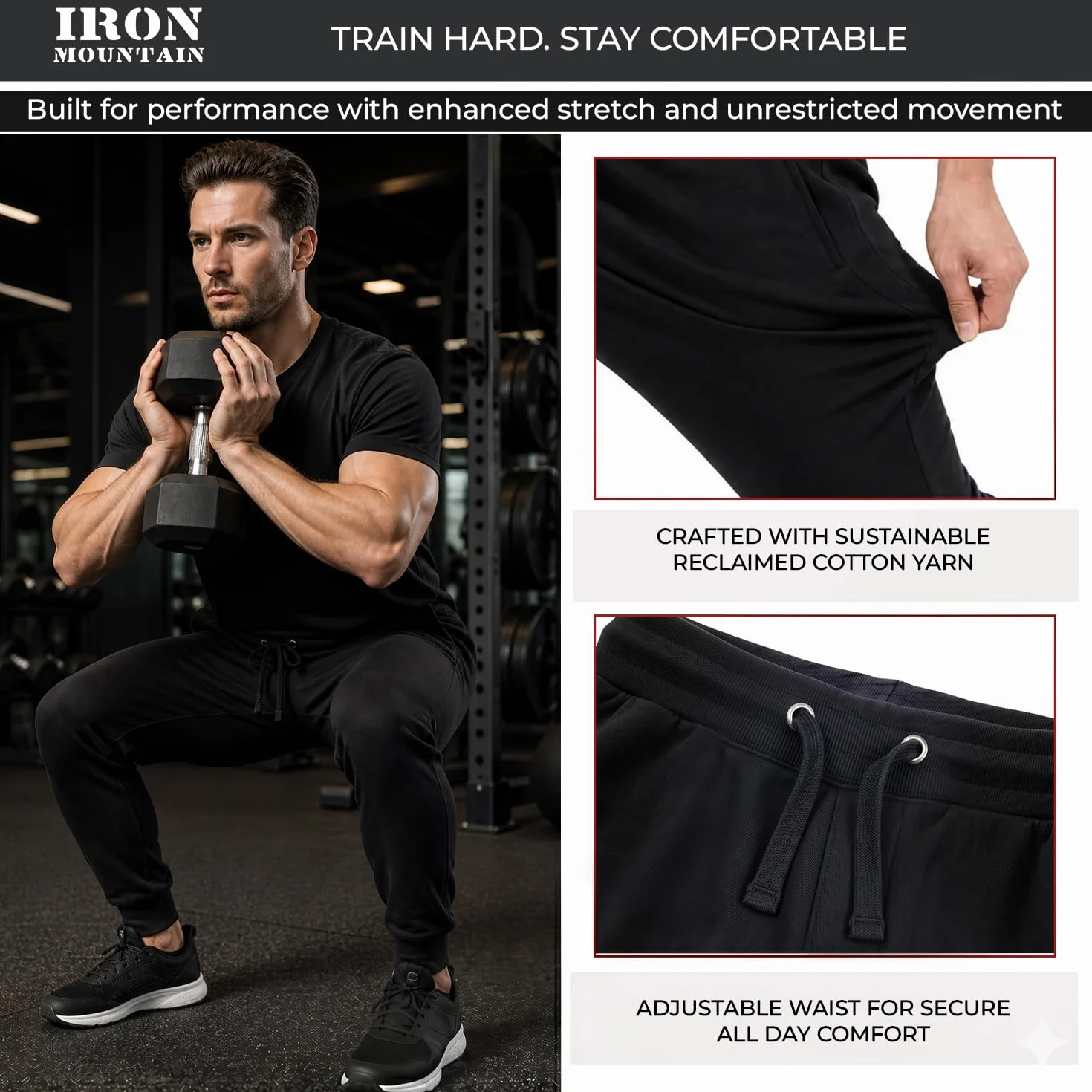 Pantalon Sweat Fleece Jogging Homme avec Chevilles Côtelées et Cordon, Fitness Détente (Noir, L)