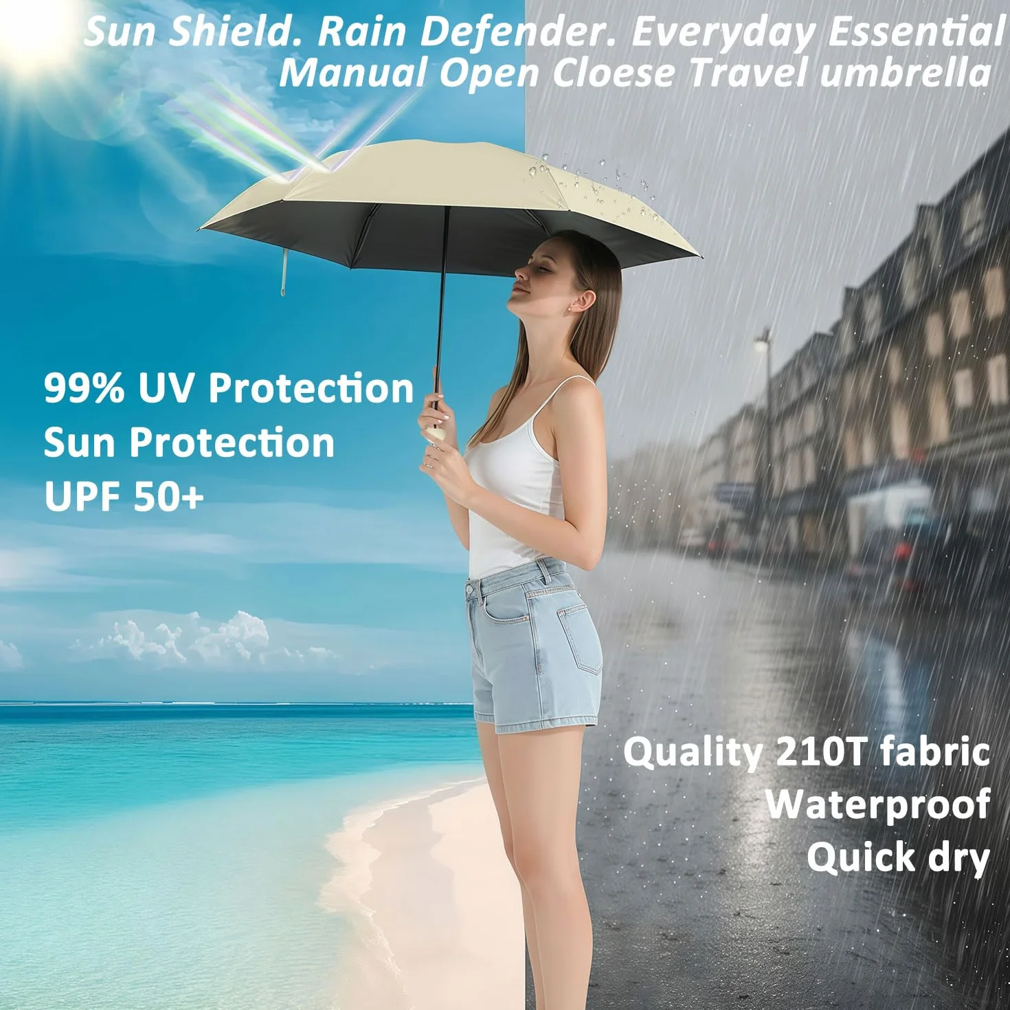 Mini parapluie de voyage compact léger avec protection UV pour femmes