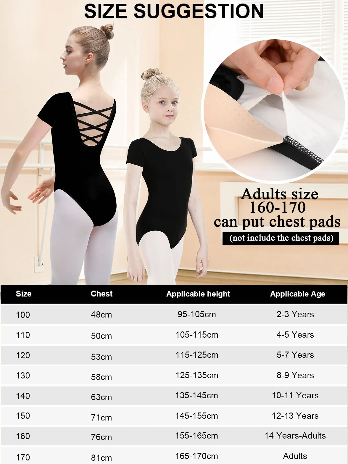 Justaucorps de Gymnastique Ballet Danse pour Filles Femmes Taille 100-170