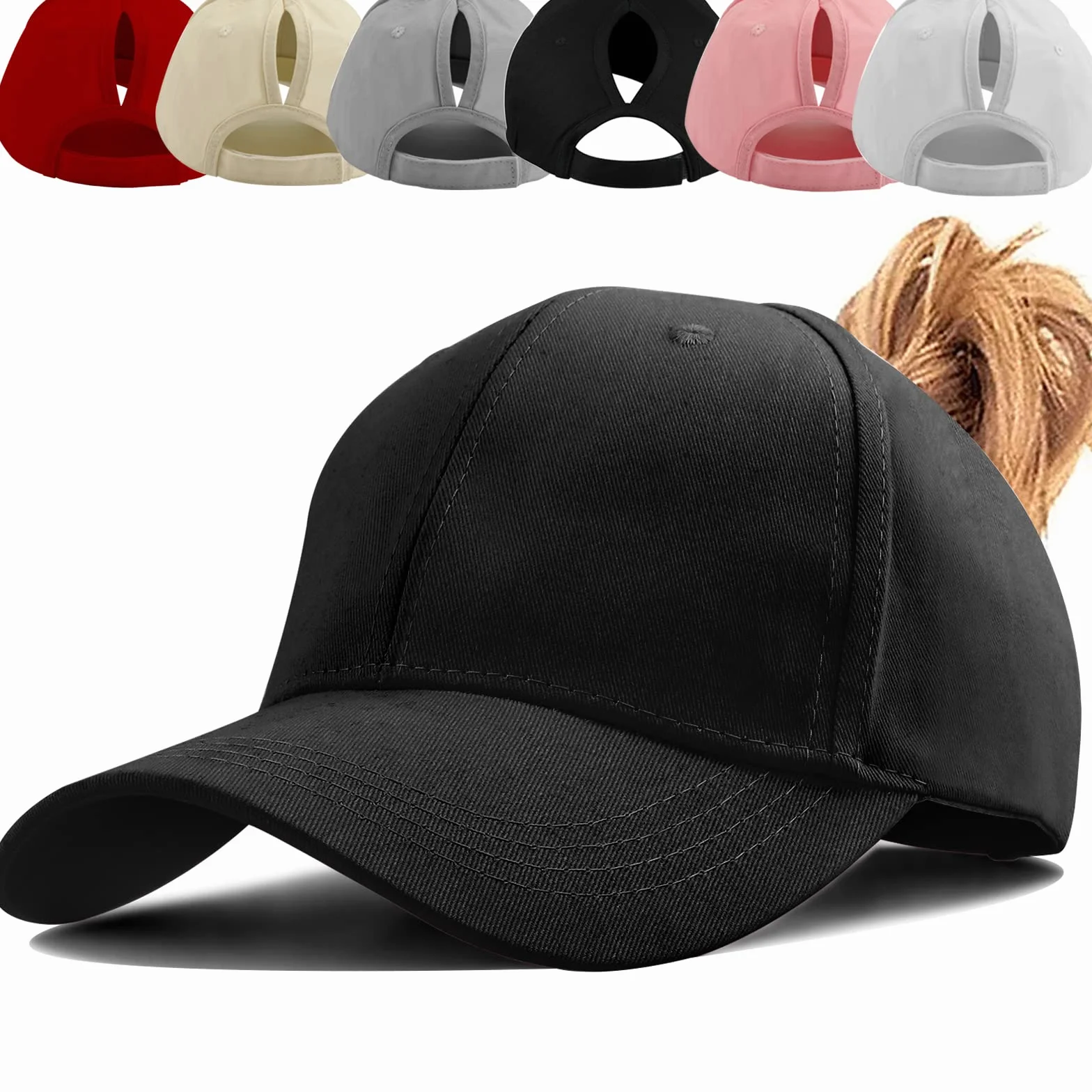 Casquette de Baseball Queue de Cheval Coton Respirante Ajustable Anti-Soleil Vintage Cross Hat