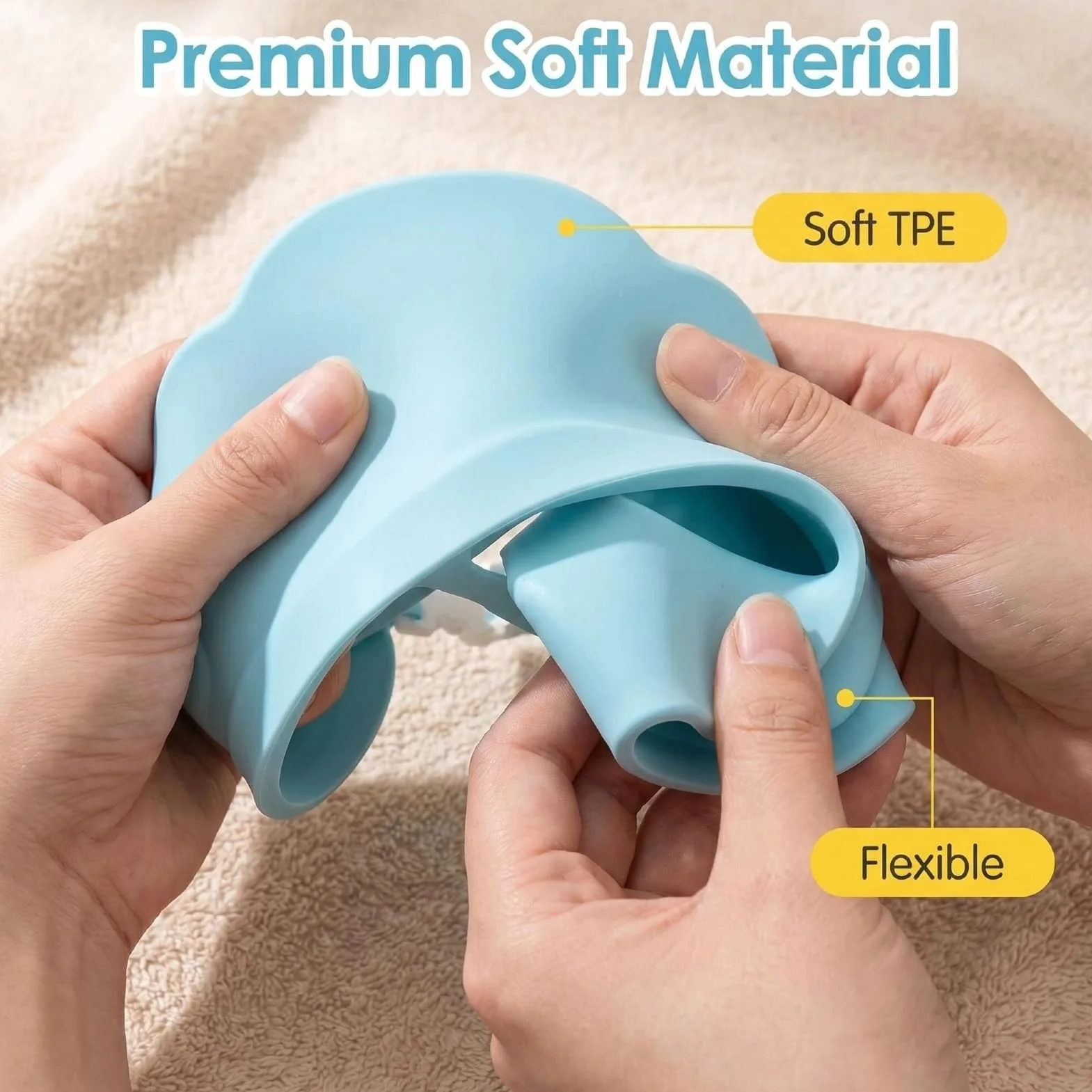 Bonnet de Douche Bébé Bleu Réglable Visière Protège Yeux et Oreilles