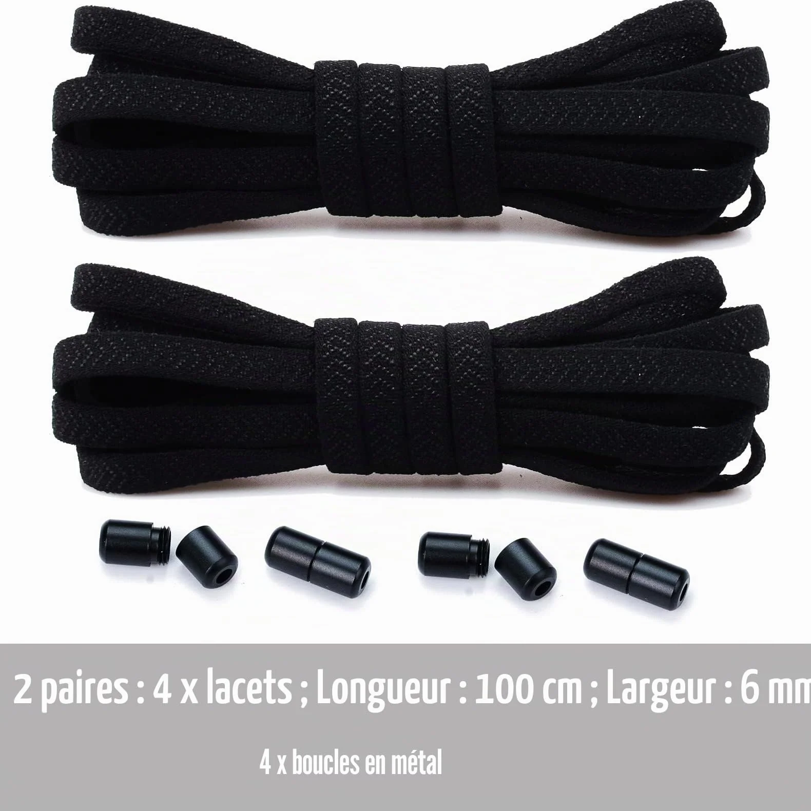 Lacets Élastiques Plats avec Fermeture en Métal Sans Nœuds pour Chaussures