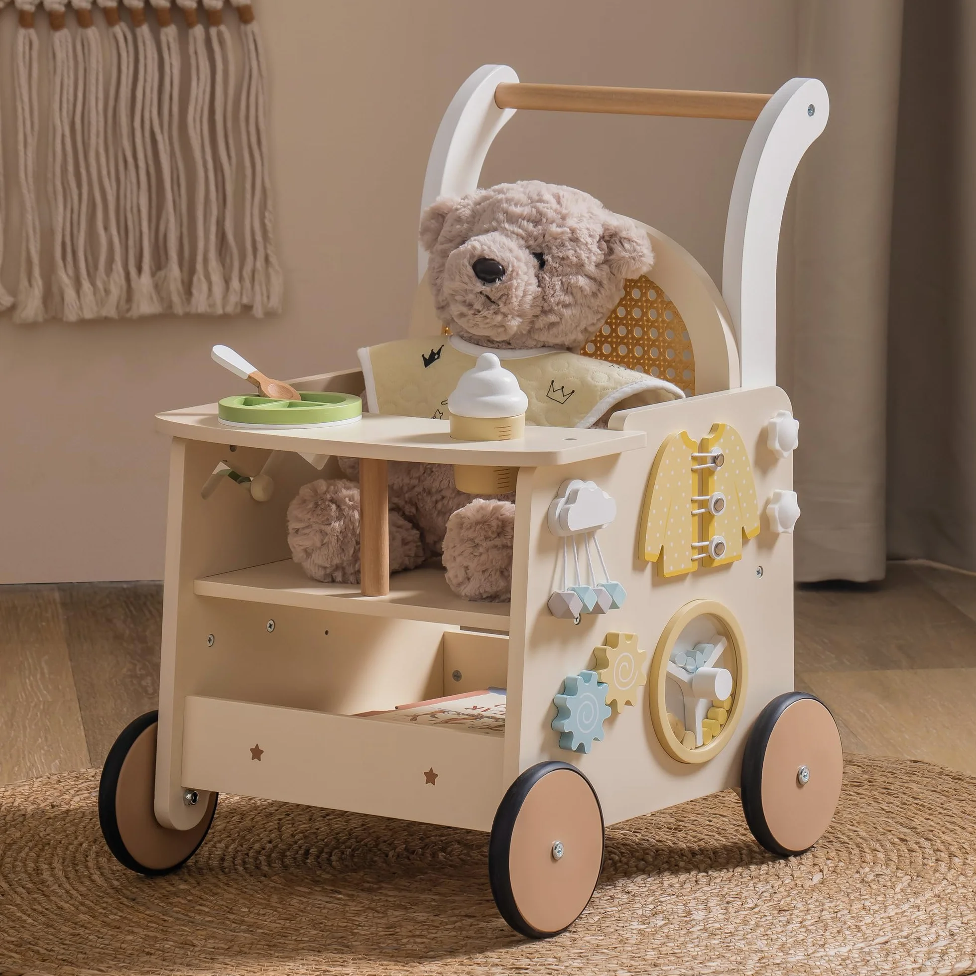 ROBOTIME landau en bois pour bébé, poussette de marche à pousser/tirer, marcheur avec contrôle de vitesse, dès 10 mois