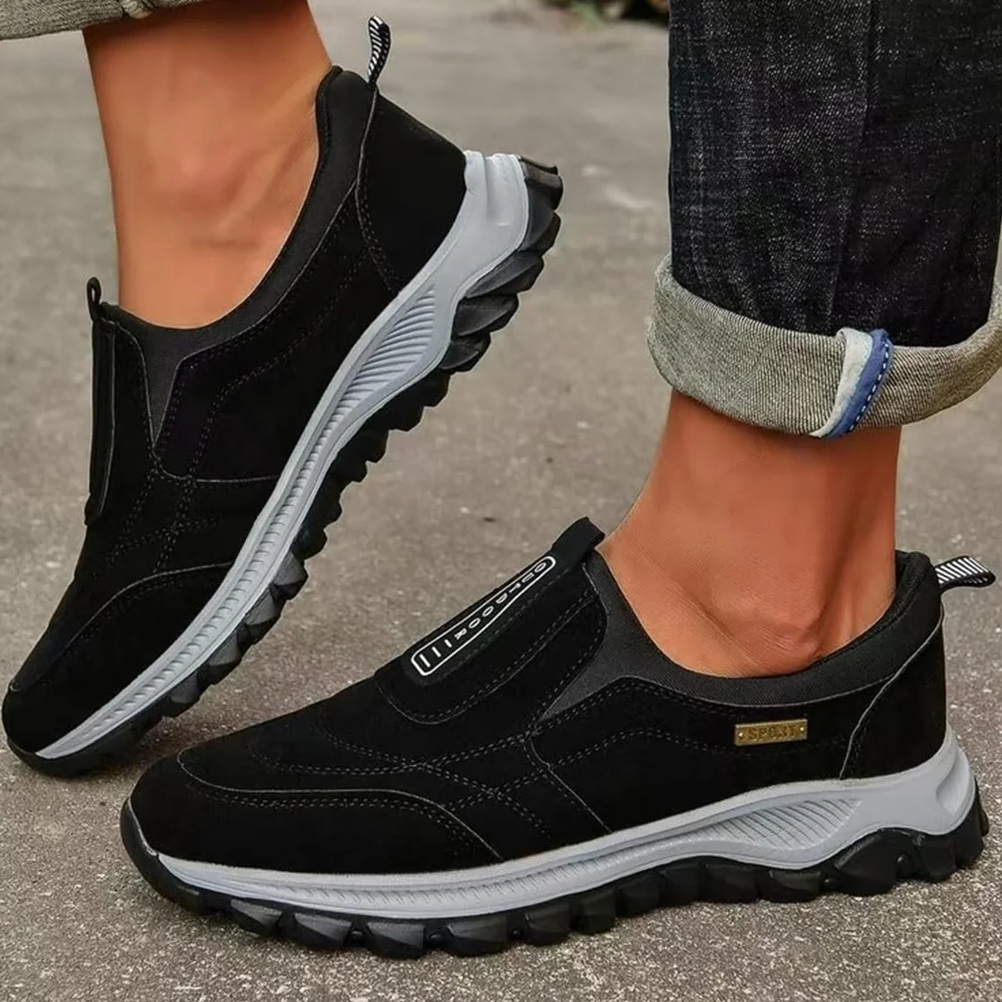 Chaussure de Marche Homme sans Lacets Baskets de Randonnée Orthopédiques Légères