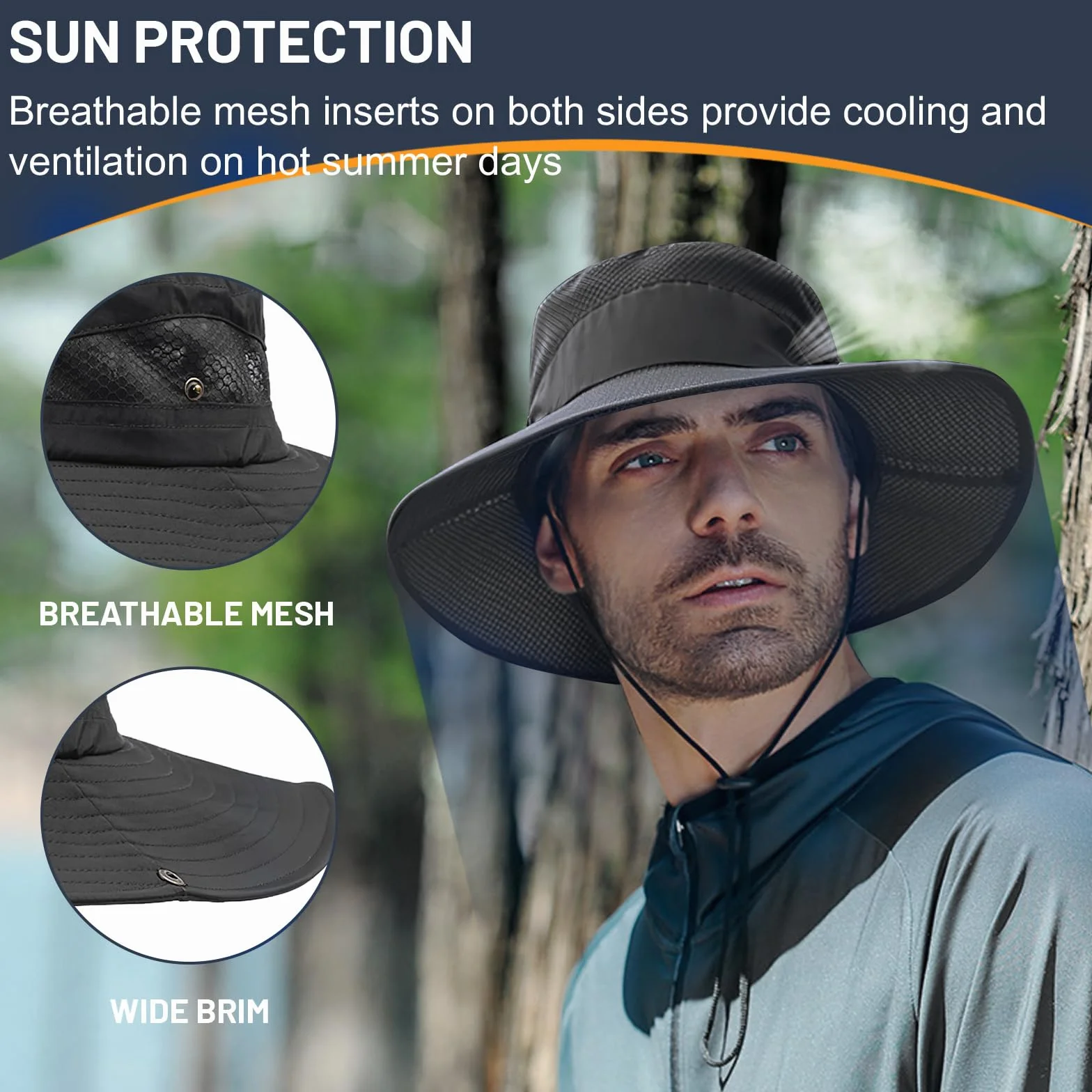Chapeau Homme Anti UV Femme Large Bord Casquette Pliable Étanche Randonnée Mesh Respirant Soleil Safari