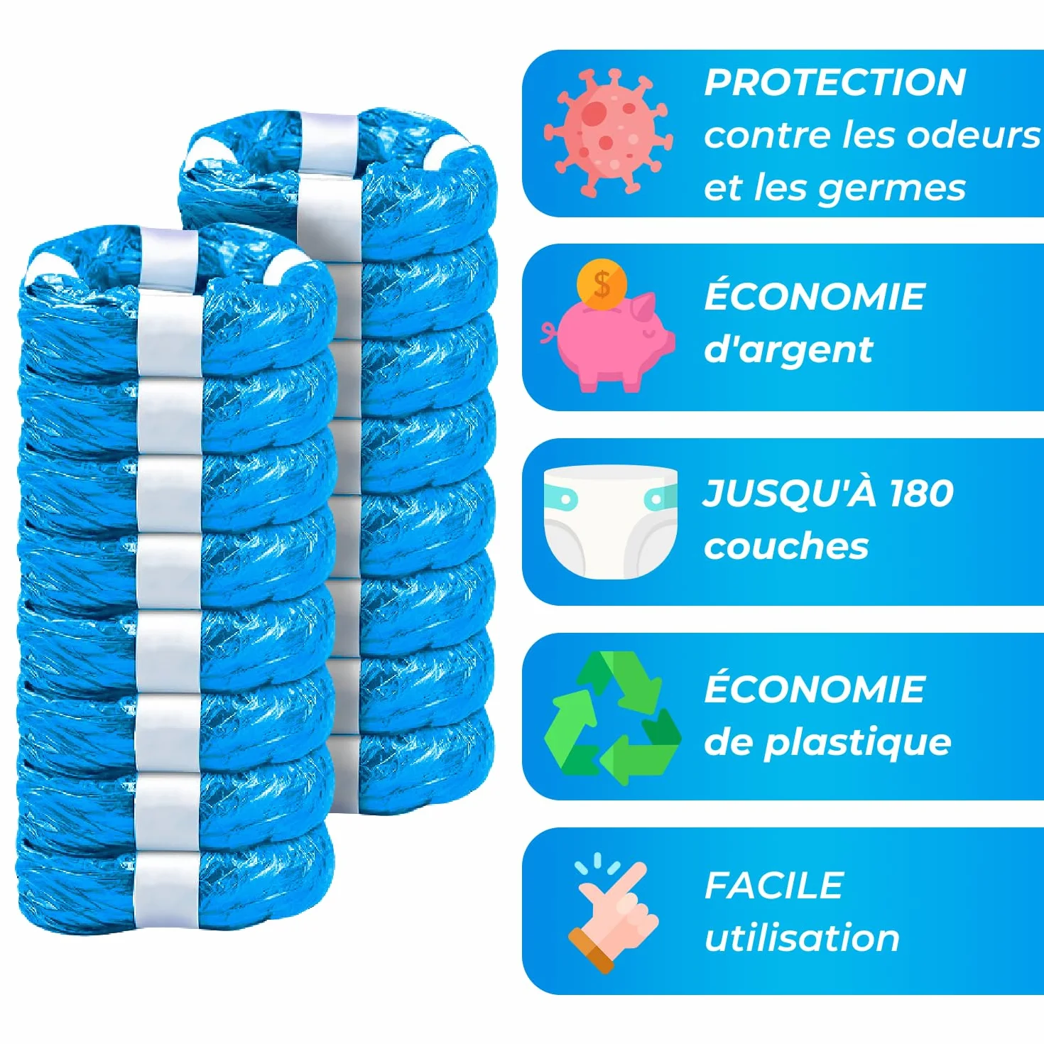 Sacs Parfumés 4,5 Mètres Anti-Odeur Compatibles Tommee Tippee Twist & Click, Sangenic Tec, Simplee Sangenic, LitterLocker