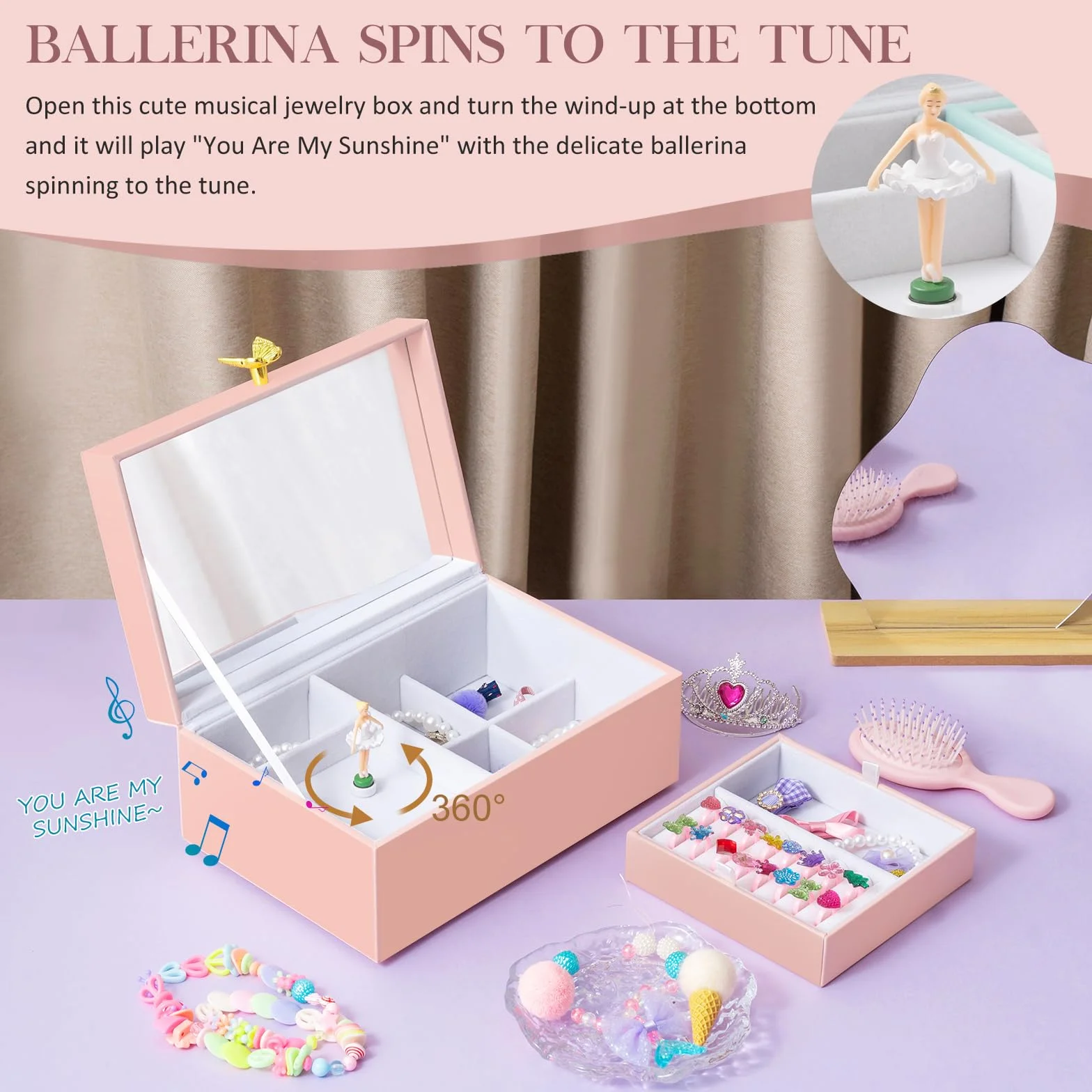 ProCase Boite à Bijoux Musicale Enfant Ballerina Rose