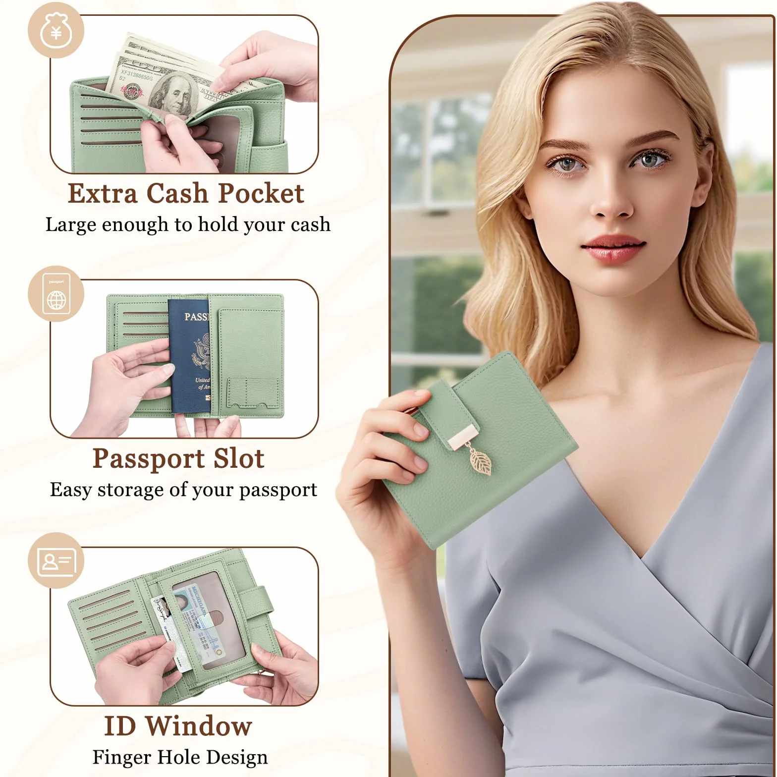 Portefeuille Femme RFID Blocage Passeport 11 Fentes Cartes Fermeture éclair