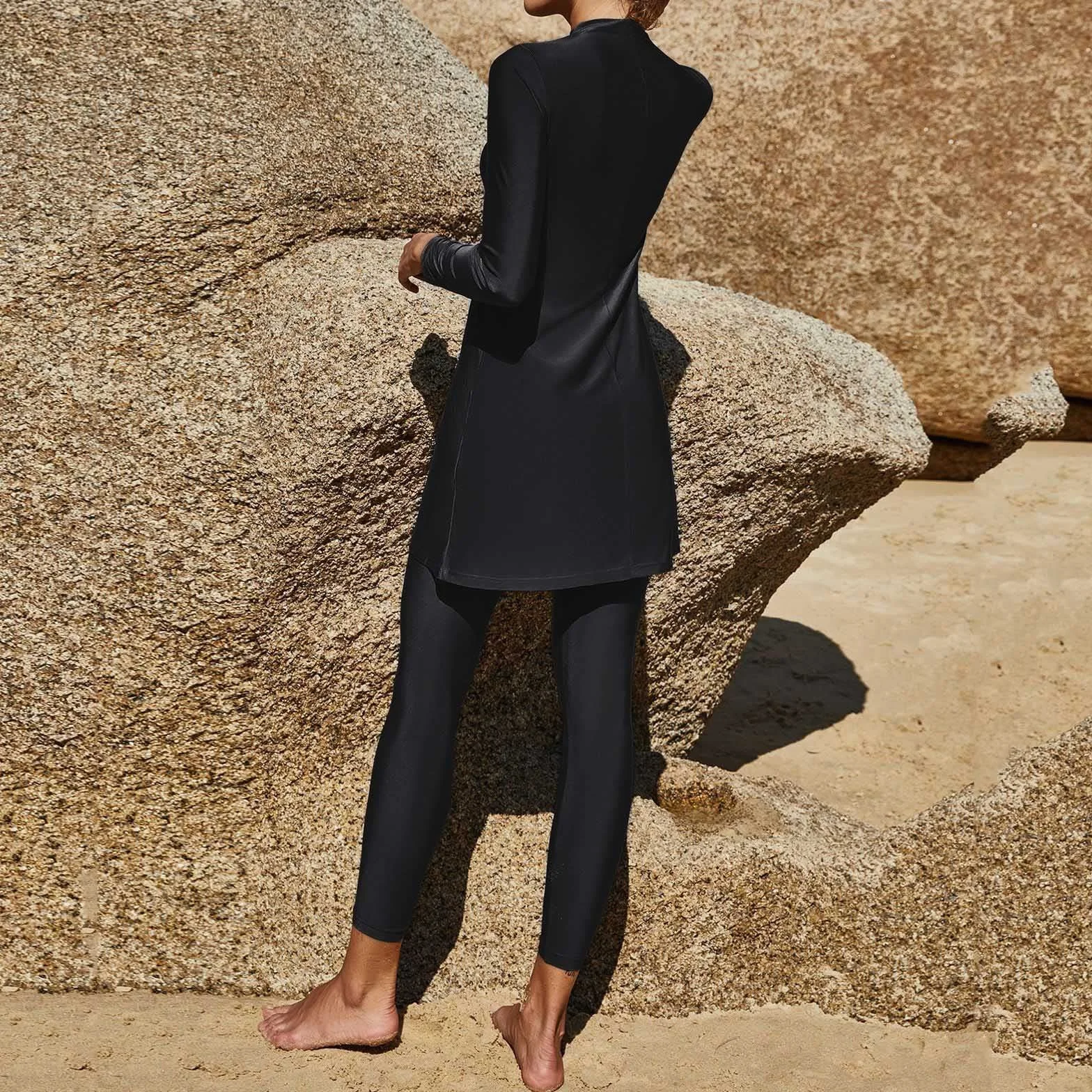 Burkini de maternité deux pièces manches longues plage plis short avec poches