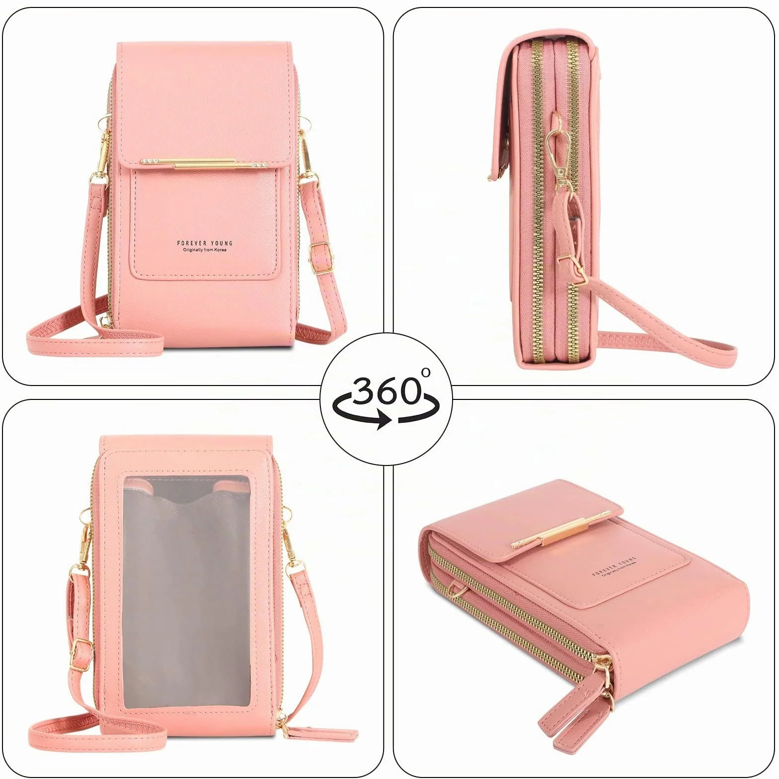 Petit Sac Bandoulière Téléphone Portable Femme Cuir PU Porte Carte Porte Monnaie Mini Étui Pochette