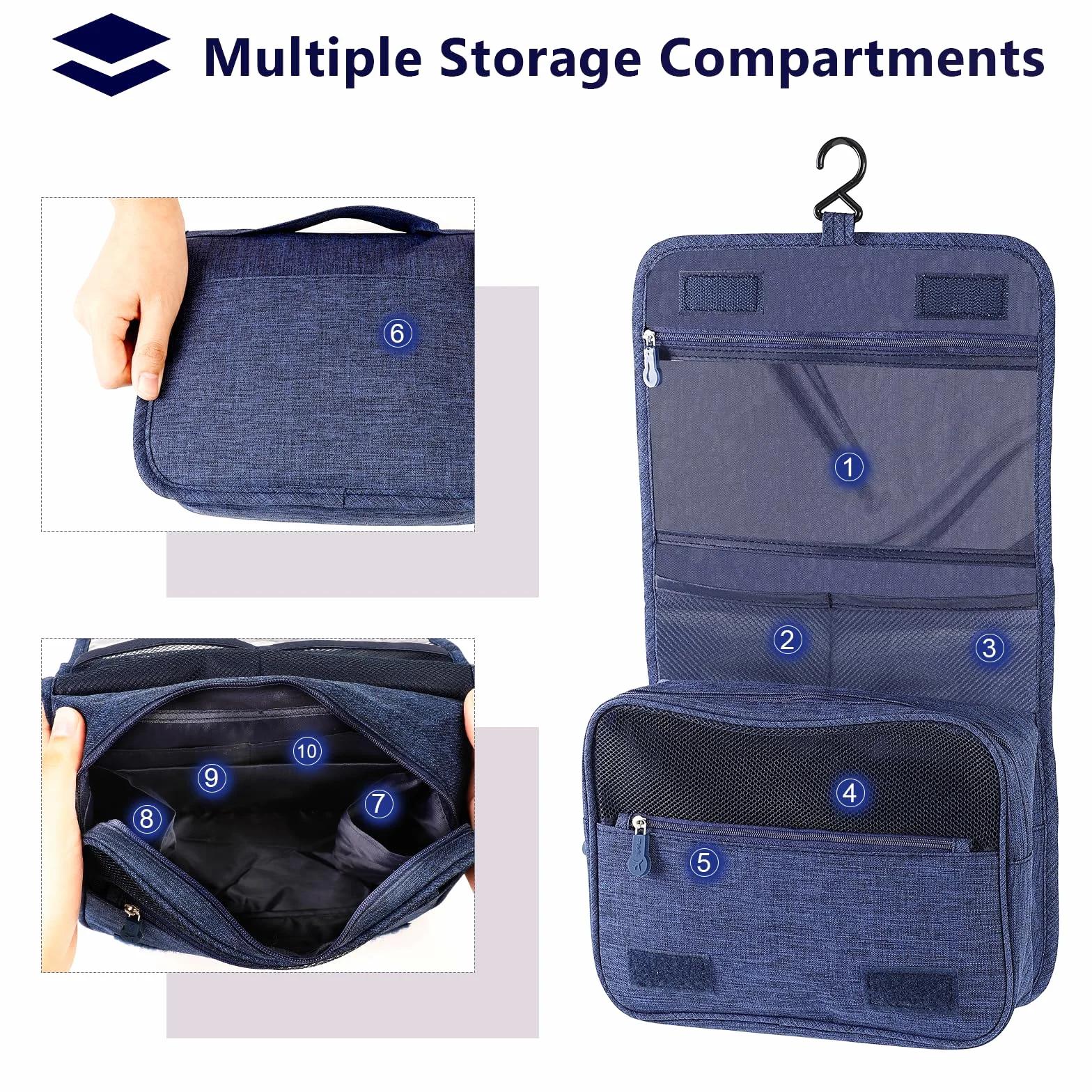 Trousse de Toilette Pliable Imperméable avec Crochets, Sac Cosmétique de Voyage Multifonction