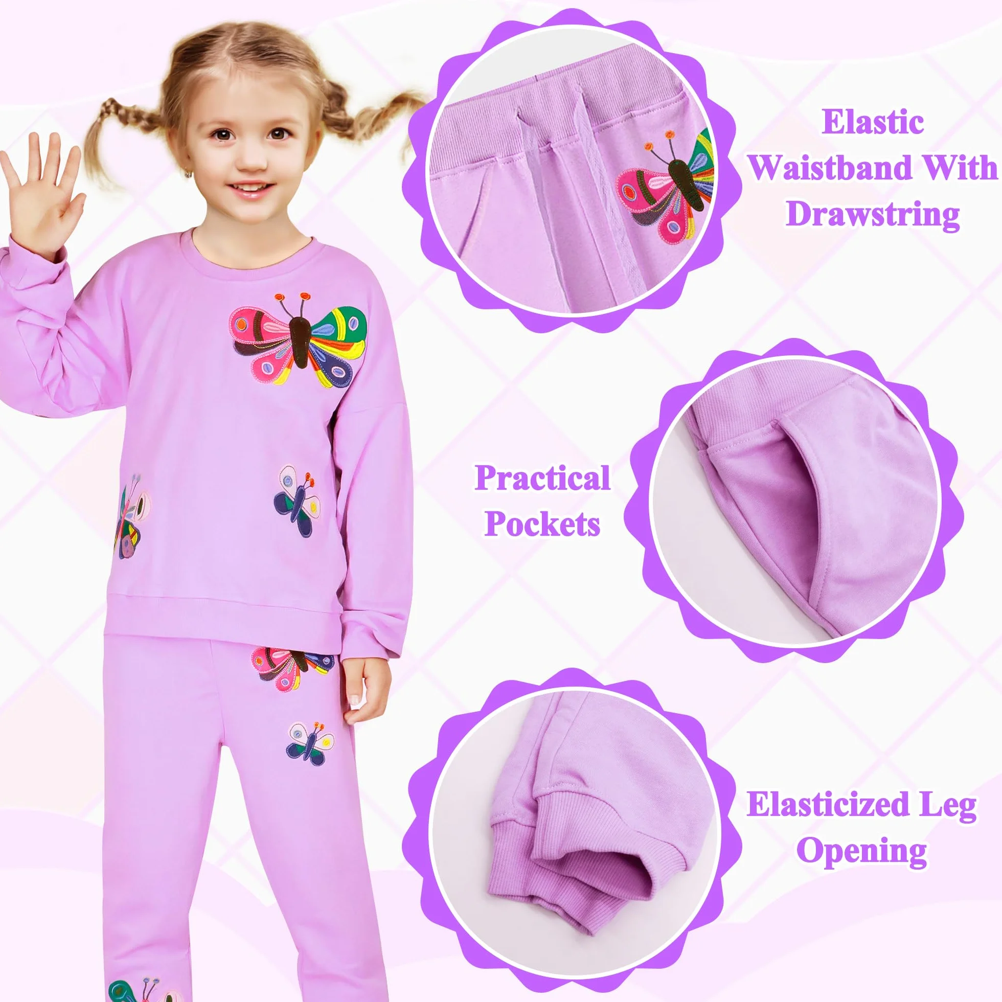 Enfant Filles Survetement Manches Longues Coton Animal Imprimé Sweatshirt Jogging Pantalon 2-7 ans