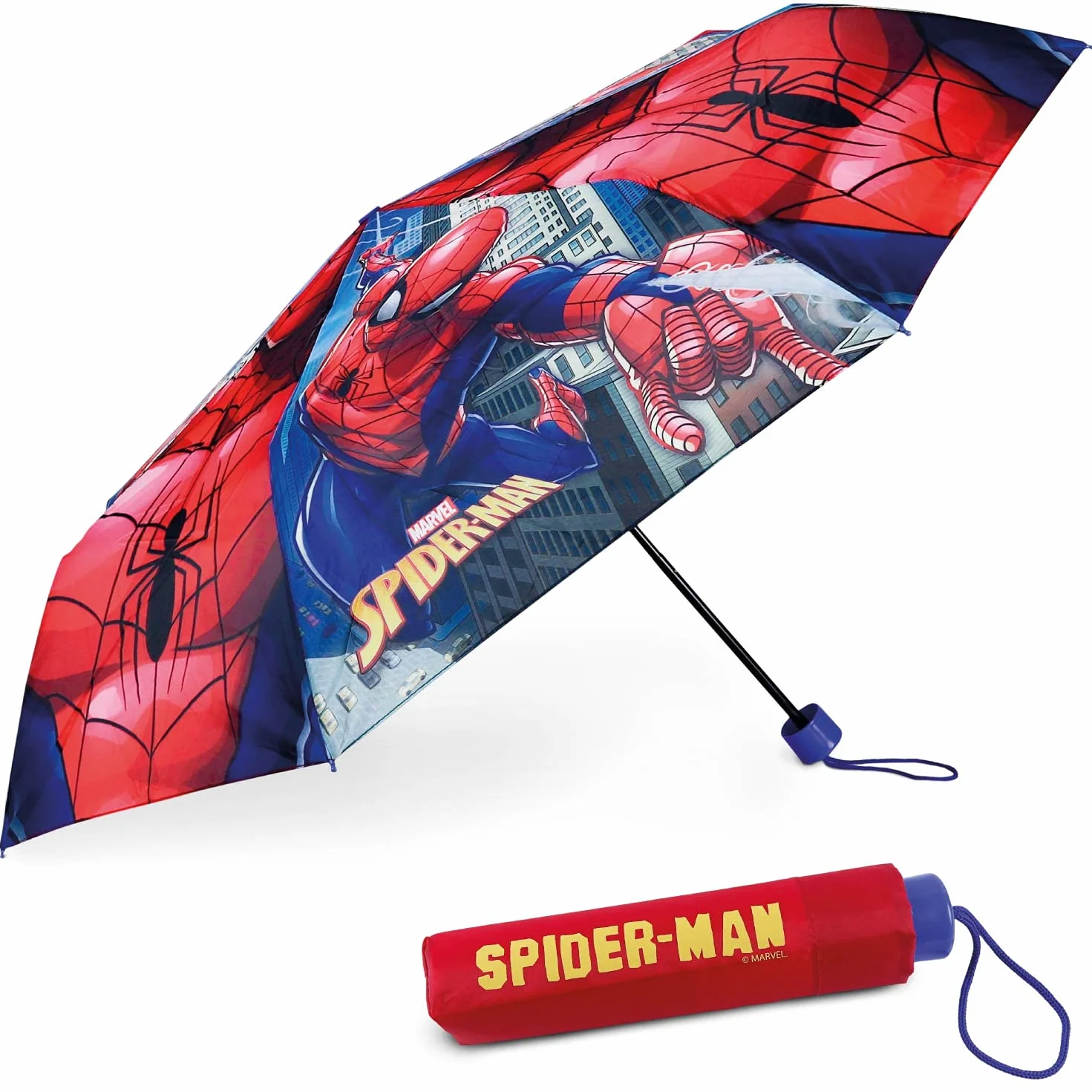 BONNYCO Parapluie Enfant Spiderman Pliant Compact Structure Renforcée Anti Tempête