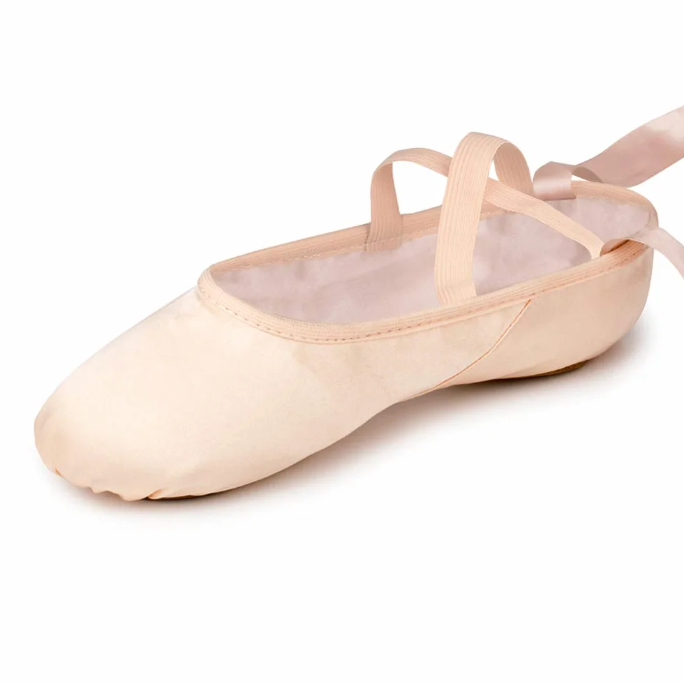 Chaussures de Danse Satin Demi Pointe Ballerine avec Ruban Rose pour Enfants et Adultes