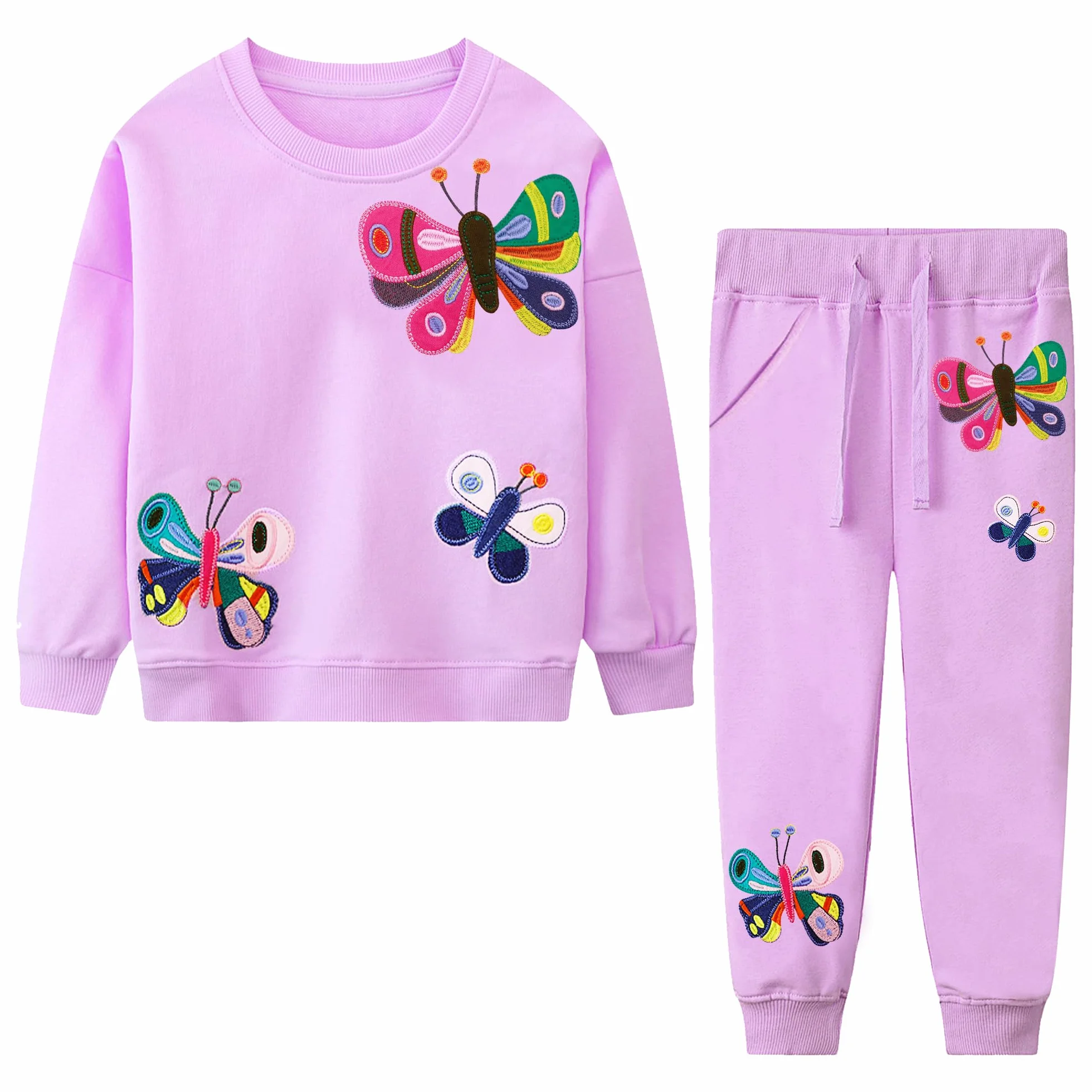 Survêtement Fille Enfant Jogging Ensemble Sport Coton Chaud Manches Longues Pull Imprimé Sweat Pantalon Poche 2-7 ans