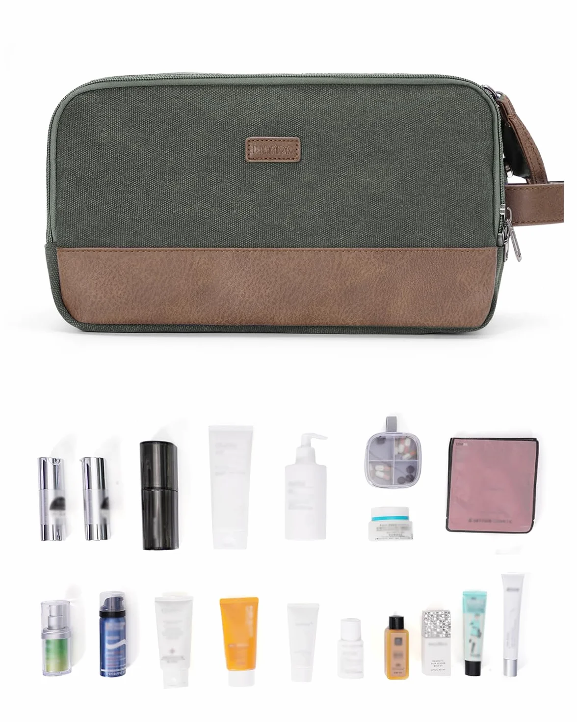 WANDF Trousse de Toilette Voyage Imperméable pour Hommes et Femmes, Sac de Rangement avec Poignée, Vert