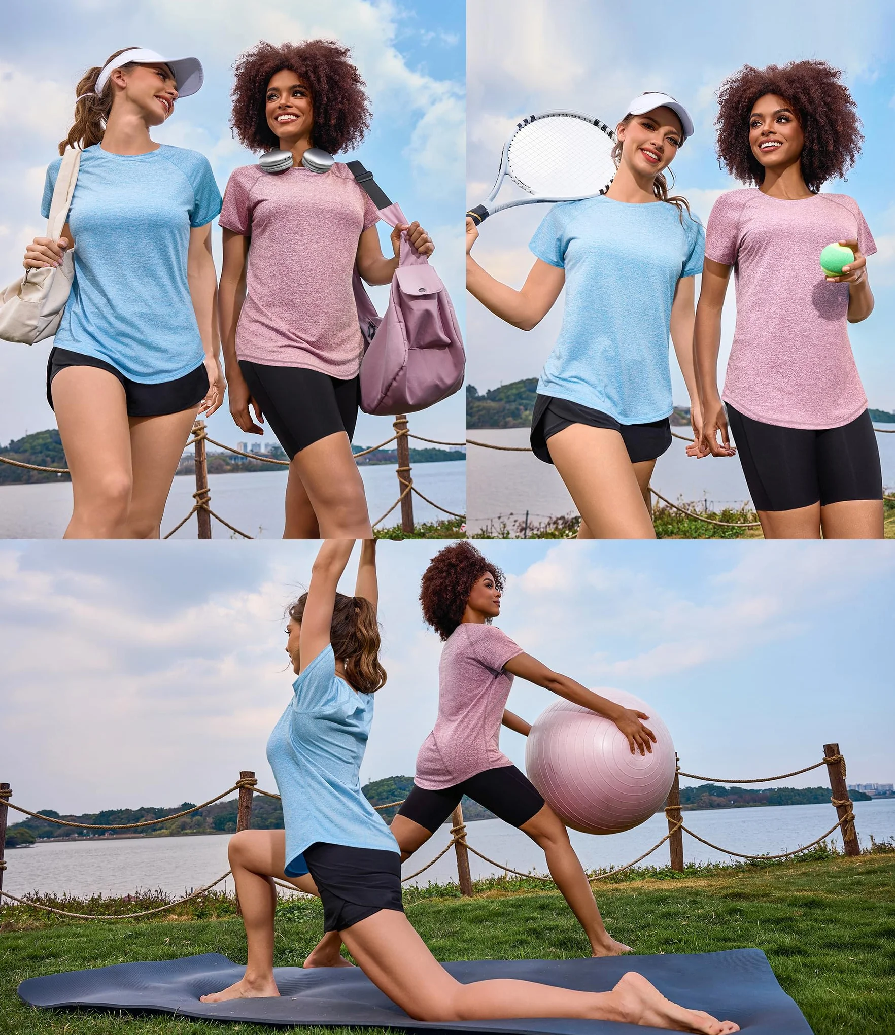 T-Shirt de Sport pour Femme, Haut Dos en Maille, Coupe Ample, Col Rond, Manches Courtes