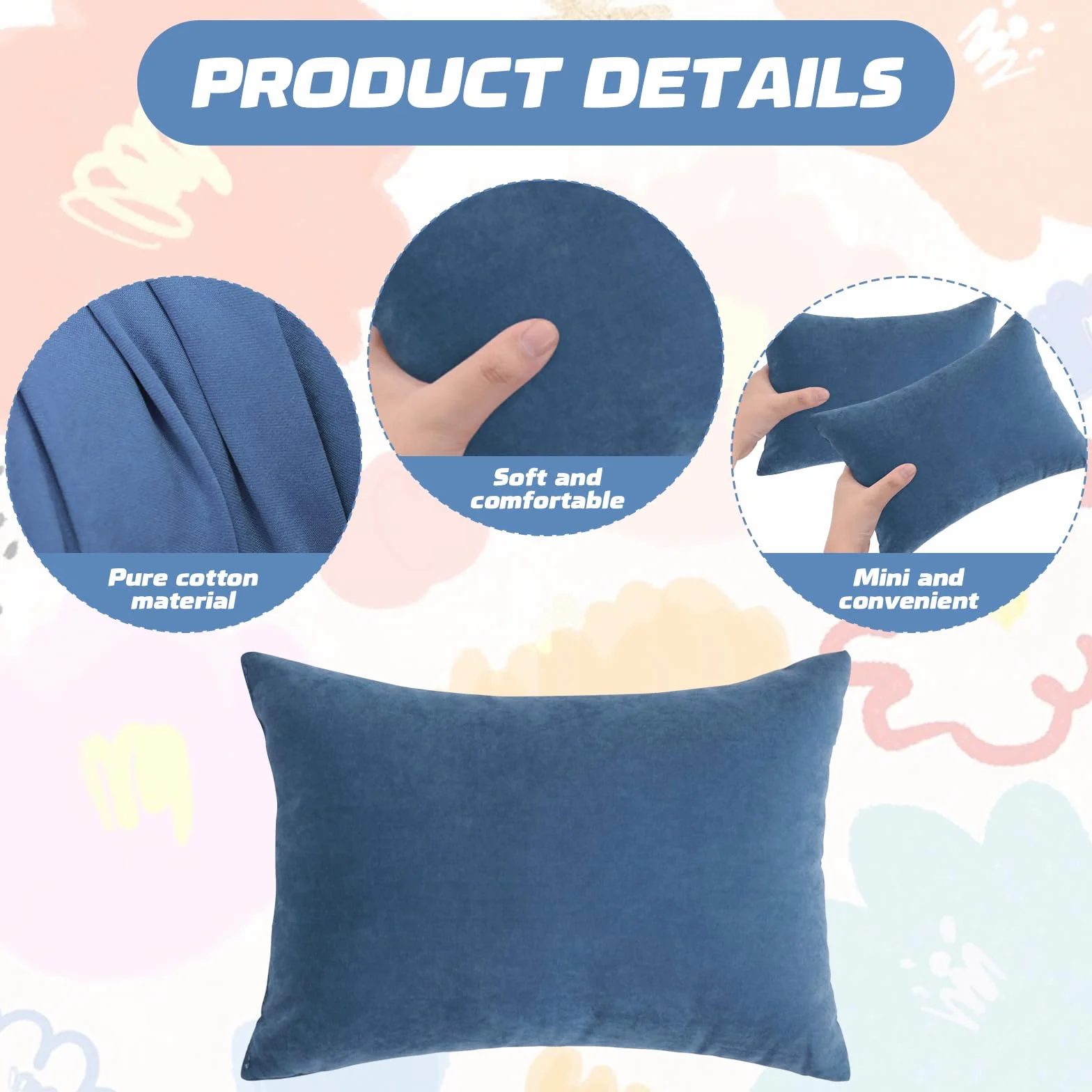 Mini Coussin de Voyage 27,9 x 17,8 cm Lavable en Machine pour Enfants (Bleu)
