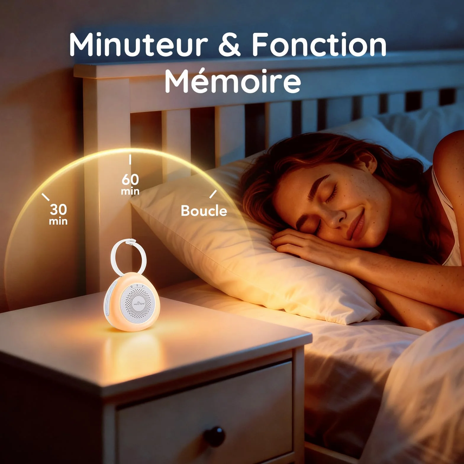 Easy@Home Machine à bruit blanc portable 30 sons relaxants minuterie automatique lumière de nuit