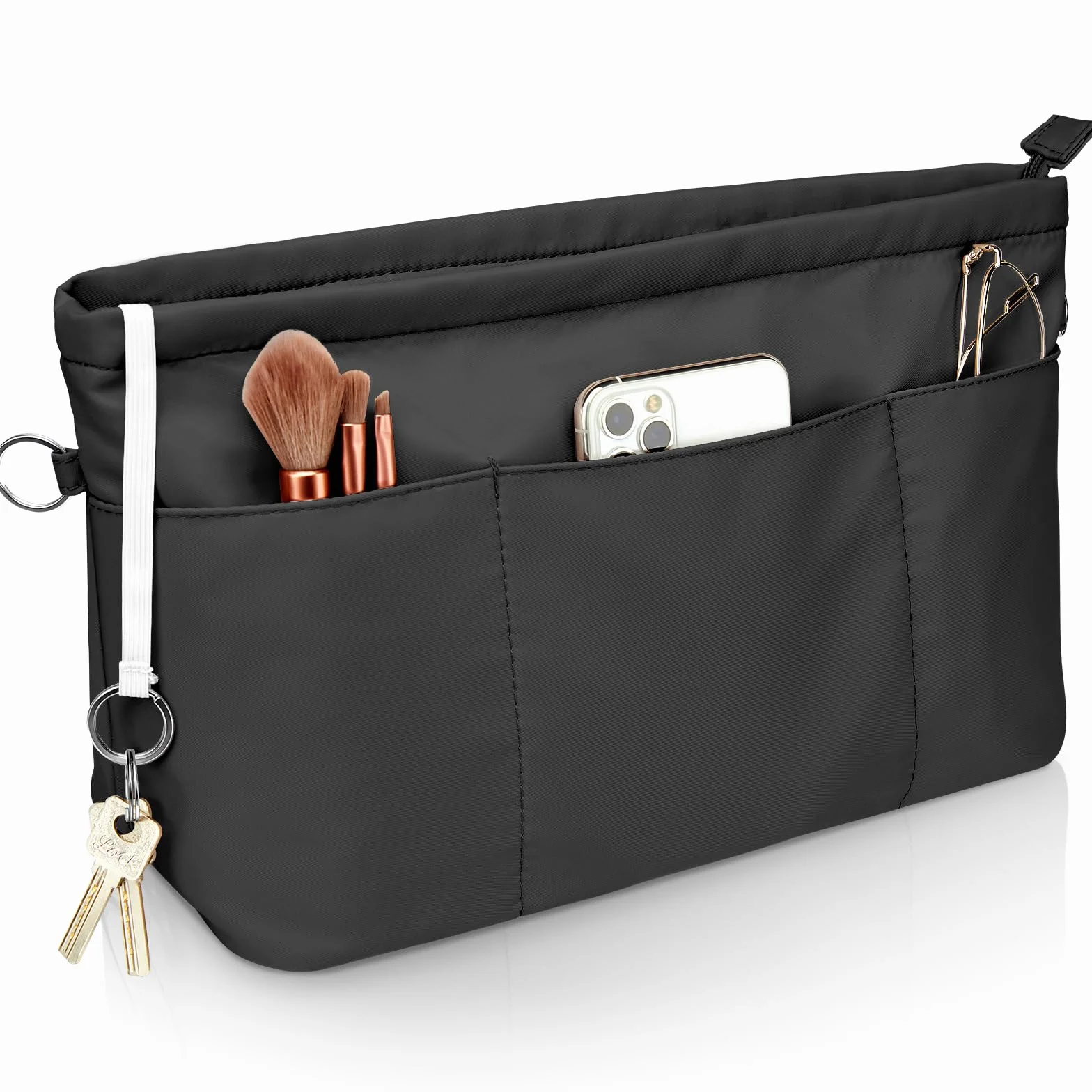 Organiseur de Sac à Main en Nylon Imperméable avec Fermeture éclair Noir Petit