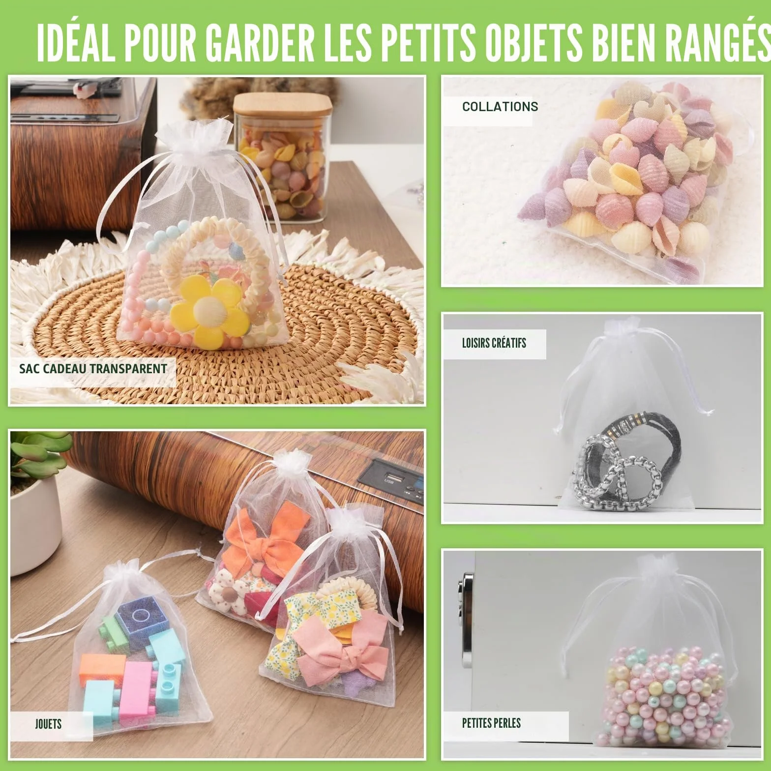 Sachet Organza 10x15 cm Blanc - Petits Sacs à Remplir avec Cordon pour Bijoux, Bonbons, Mariages