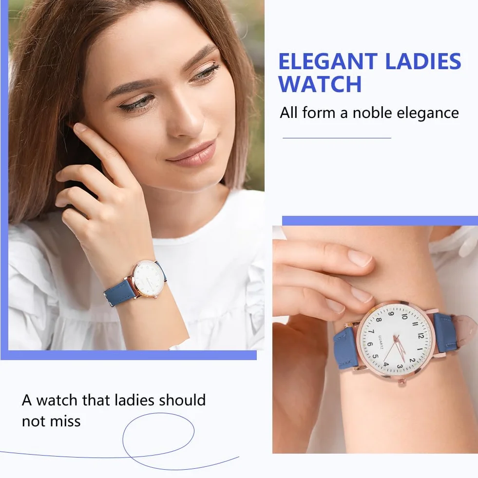 Montre Femme à Quartz Analogique Lumineux avec Bracelet en Cuir Brossé