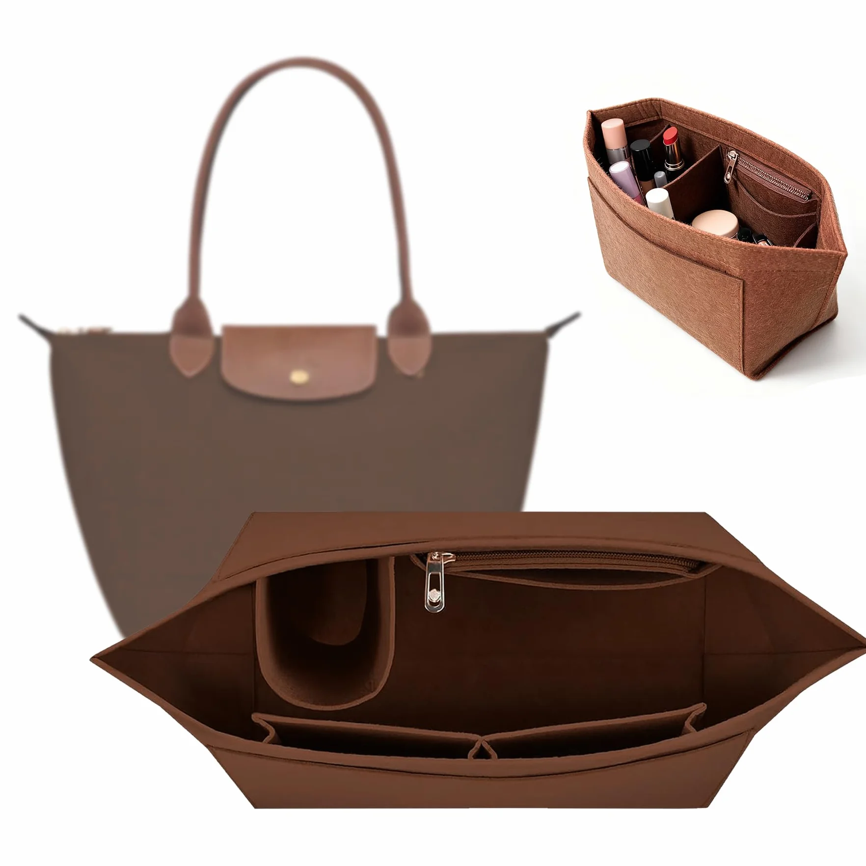 YeahBoom Organisateur de Sac pour Longchamp L, en Feutre avec Plusieurs Poches