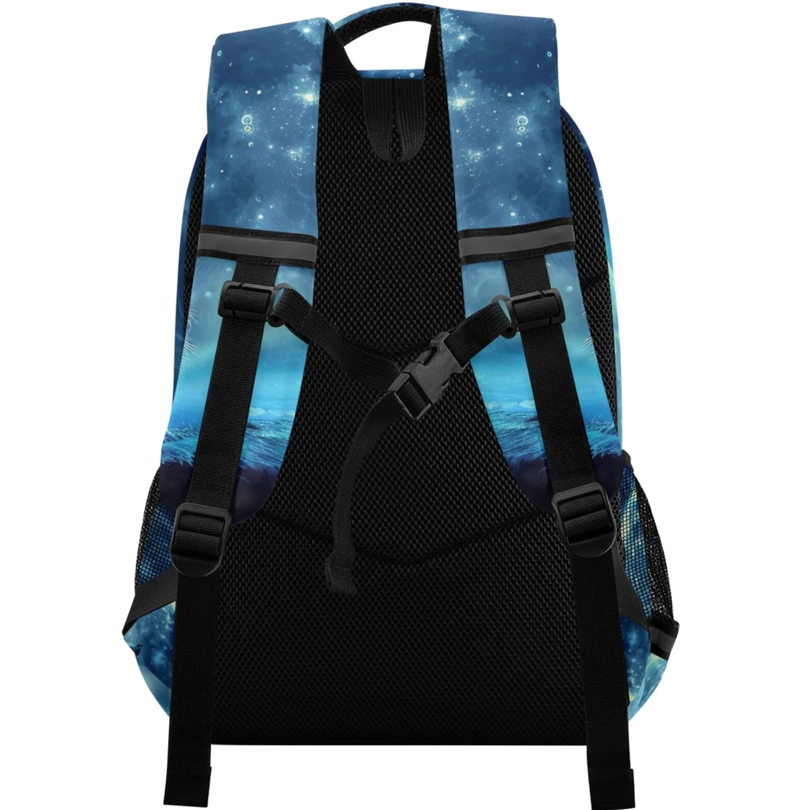 Bleu Espace Étoile Animal Loup Sac à Dos Cartable Fille Garcon Enfant Réfléchissante, Sac école Ordinateur Portable de Voyage pour Femme Homme