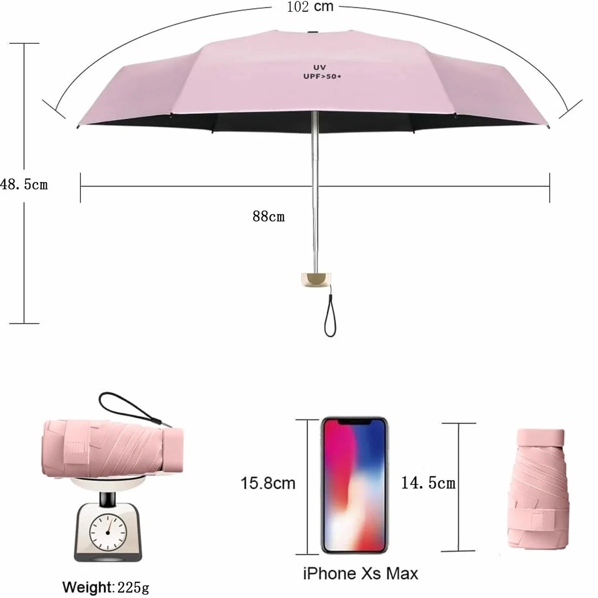 Mini Parapluie Pliant Compact Léger 6 Nervures avec Housse de Capsule