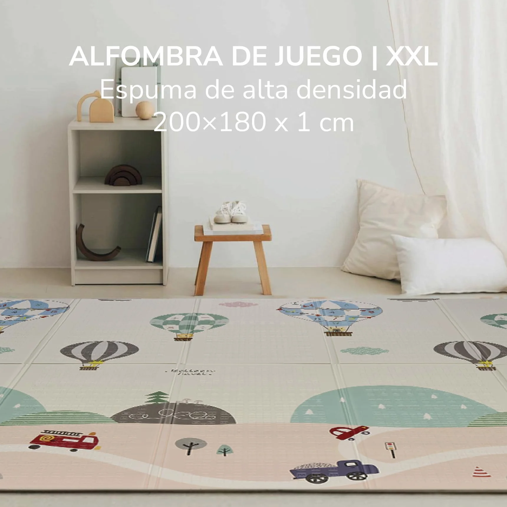 Buddy Baby Tapis de jeu XXL 180 x 200 cm double face rembourré pliable avec sac de transport