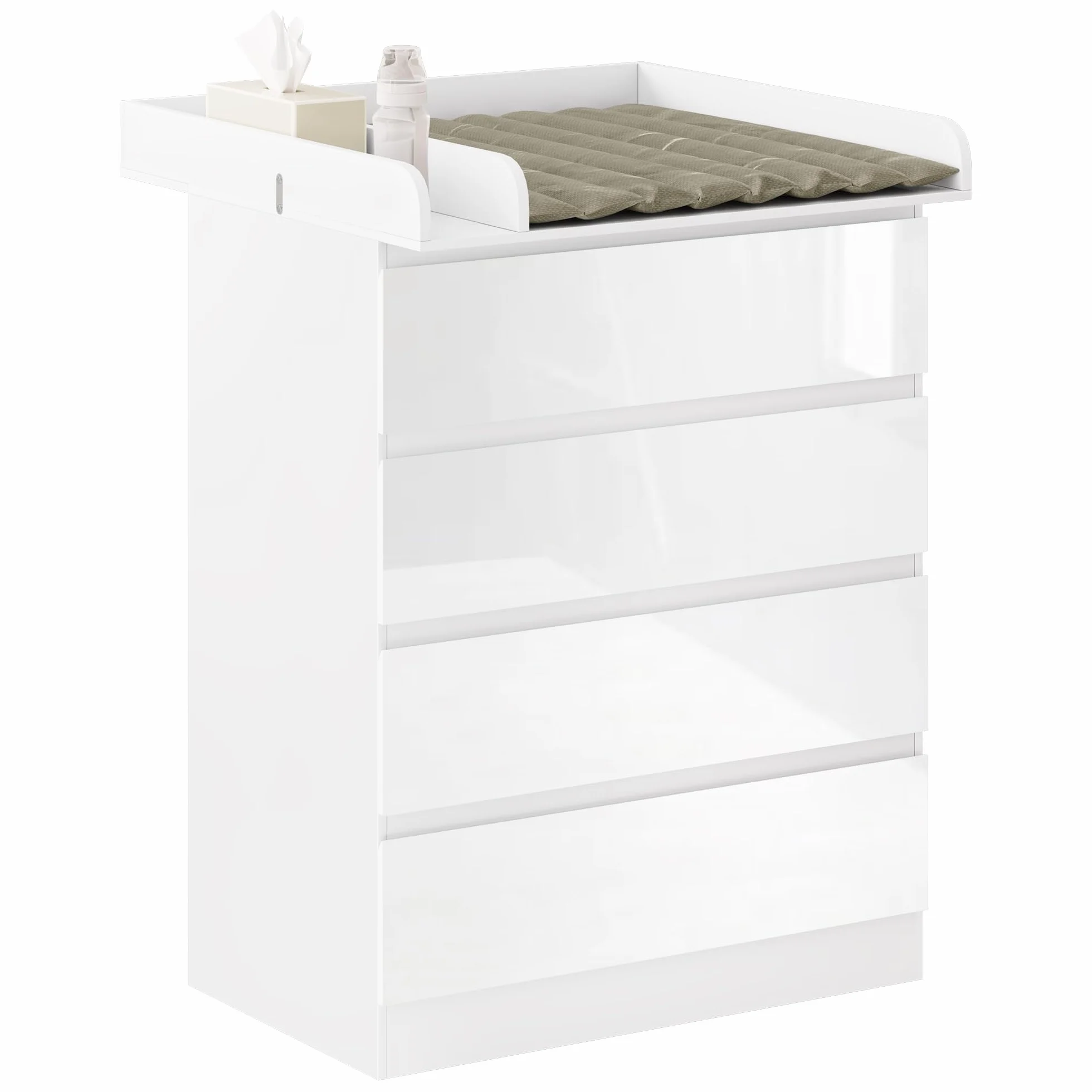 WOLTU Table à Langer Commode 4 Tiroirs Meuble Bébé Bois d'Ingénierie Blanc Brillant 80x75x109,2cm