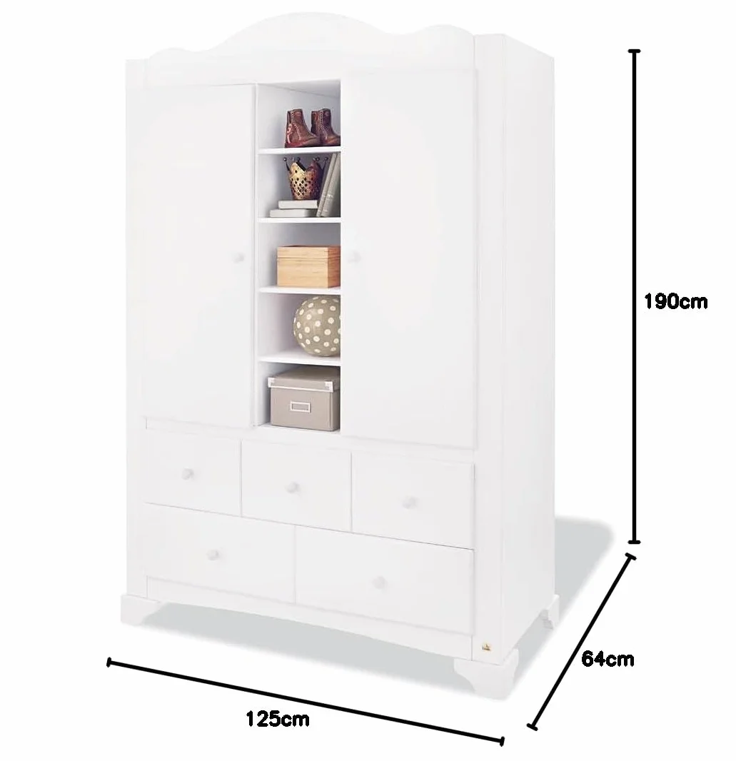 PINOLINO Grande armoire romantique en pin massif 126 x 64 x 190 cm lasuré blanc