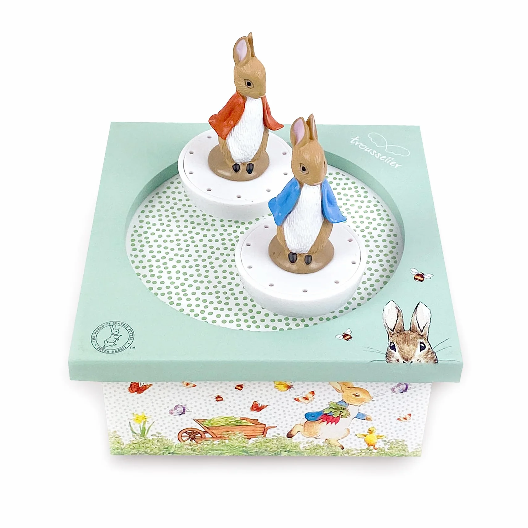 TROUSSELIER Pierre Lapin Peter Rabbit Boîte à Musique Bébé Dancing en Bois Figurines Amovibles Cadeau Naissance Mozart
