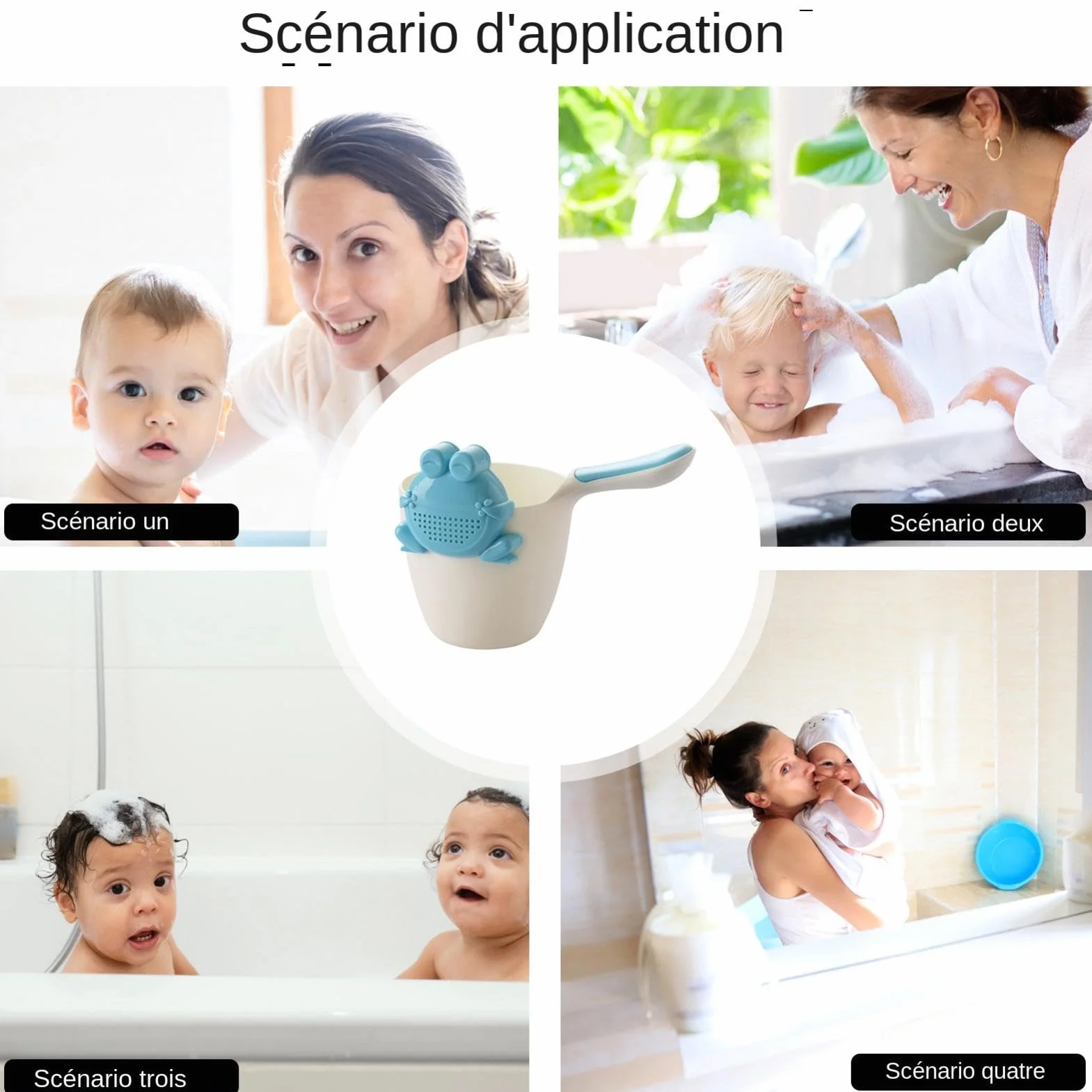 Tasse de bain bébé anti-éclaboussures seau rinçage avec poignée ergonomique