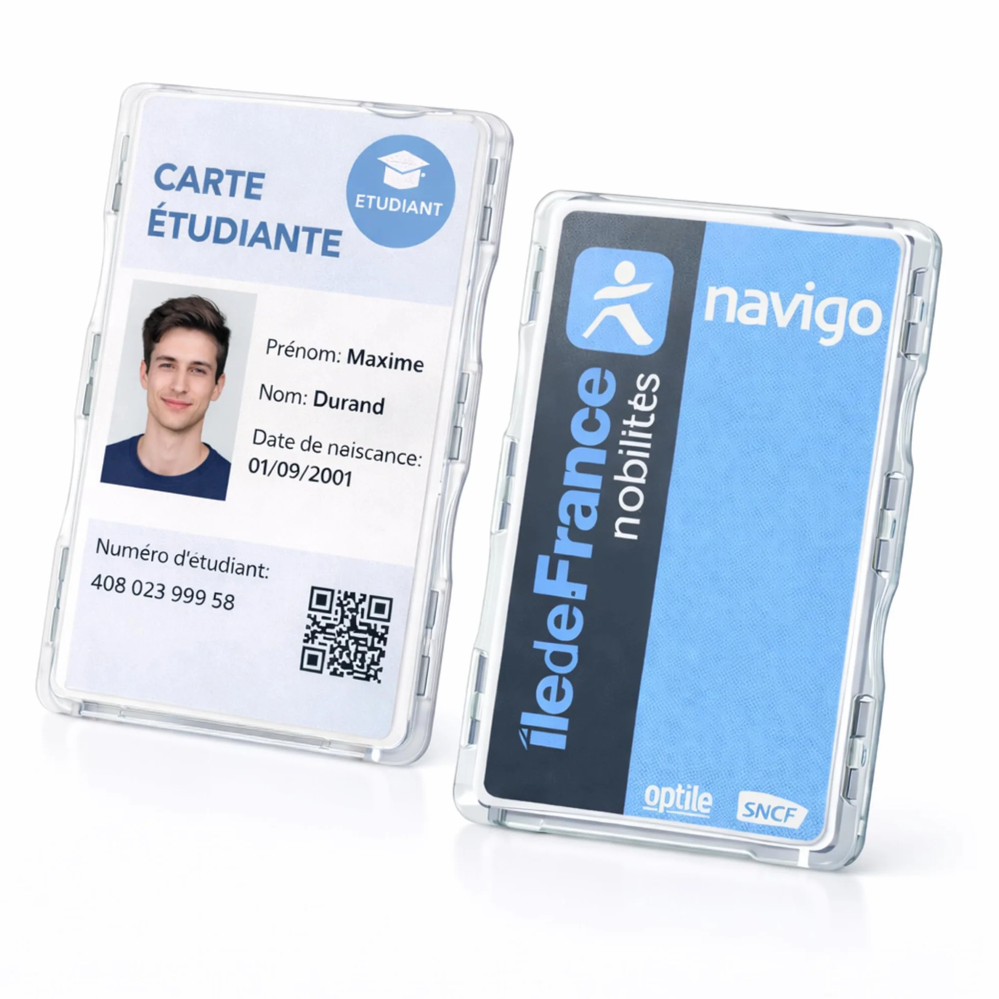 Étui Carte Navigo Badge Lot de 2 Protection 360° Ultra Plat 3 mm Format Universel 85x54 mm Transparent Fabriqué en France