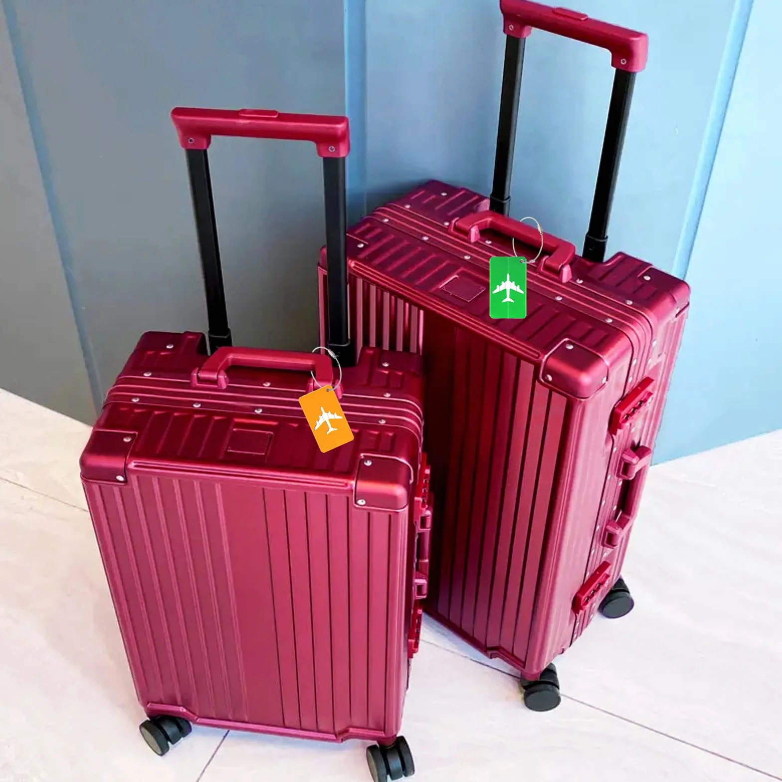 Étiquettes à Bagage en Aluminium 7,5x4,5cm Lot de 6 avec Cordes en Acier Inoxydable pour Voyage