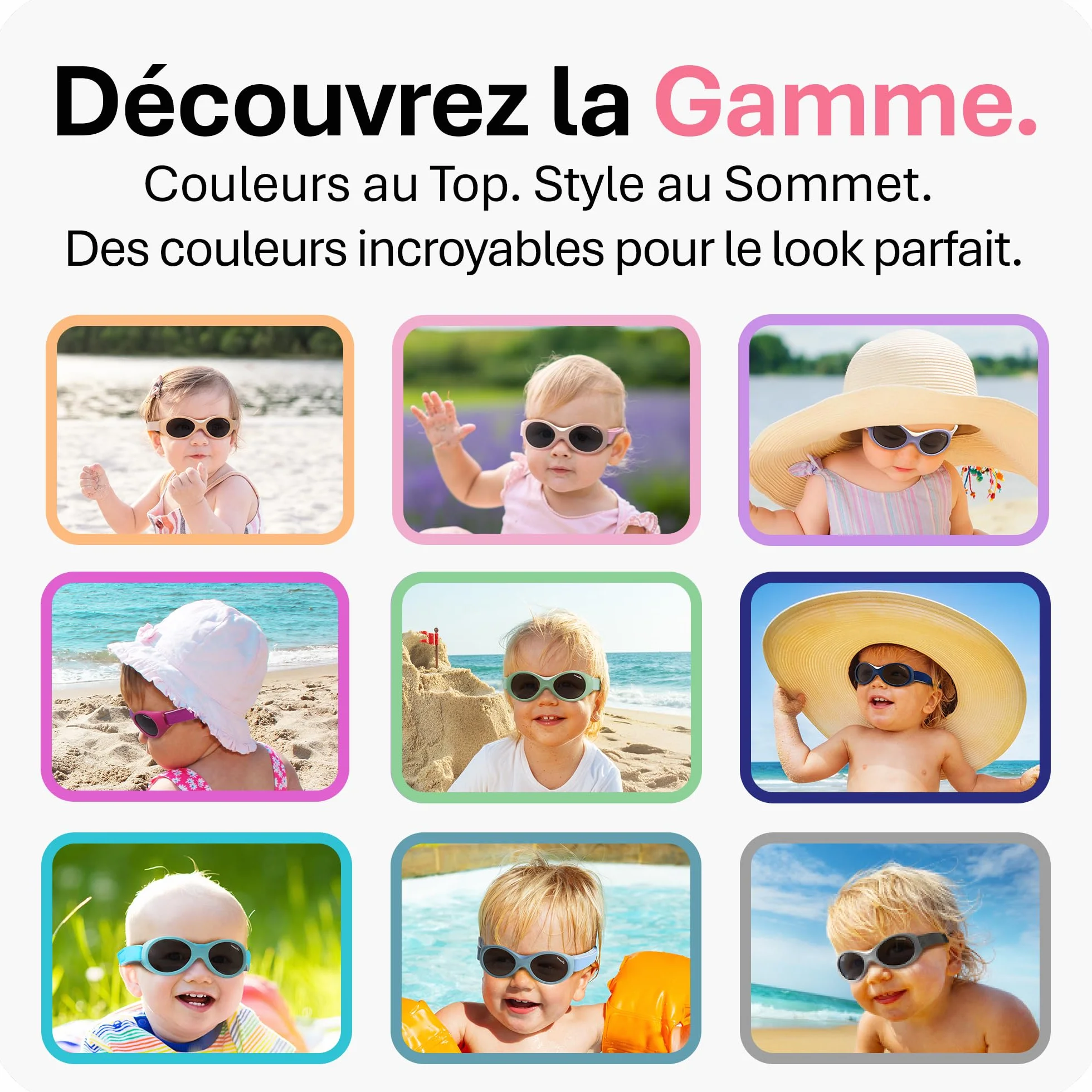 Lunettes de soleil bébé 0-18 mois bandeau ajustable souple monture flexible protection UV400 sans BPA Design européen moderne