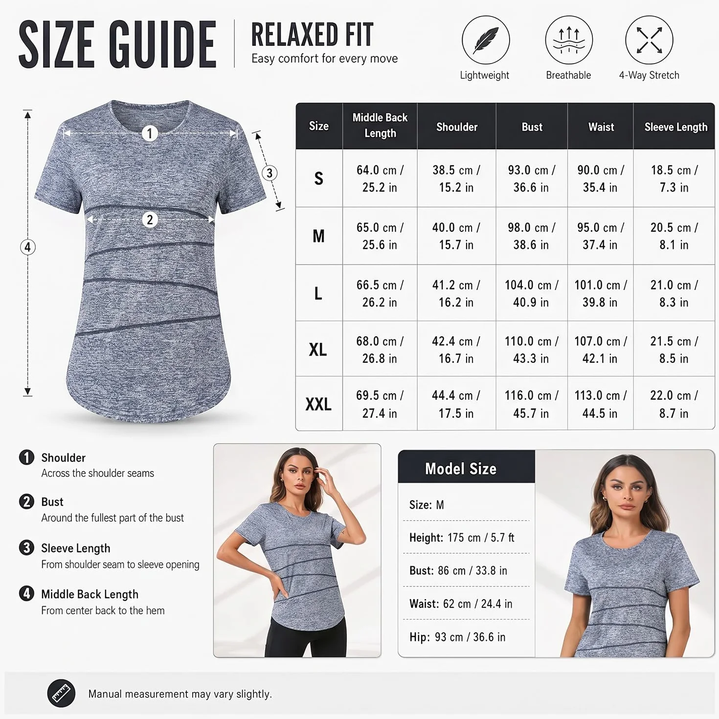 Terecey T-Shirt Sport Femme Manches Courtes UPF 50+ Séchage Rapide Fitness Entraînement Running