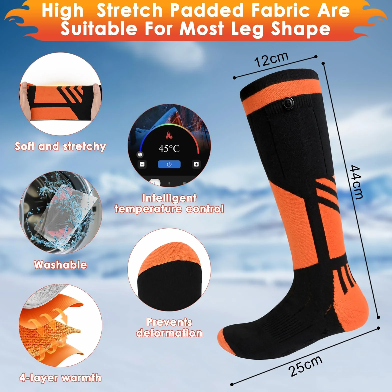 Chaussettes chauffantes rechargeables 5000 mAh homme femme ski camping télécommande application