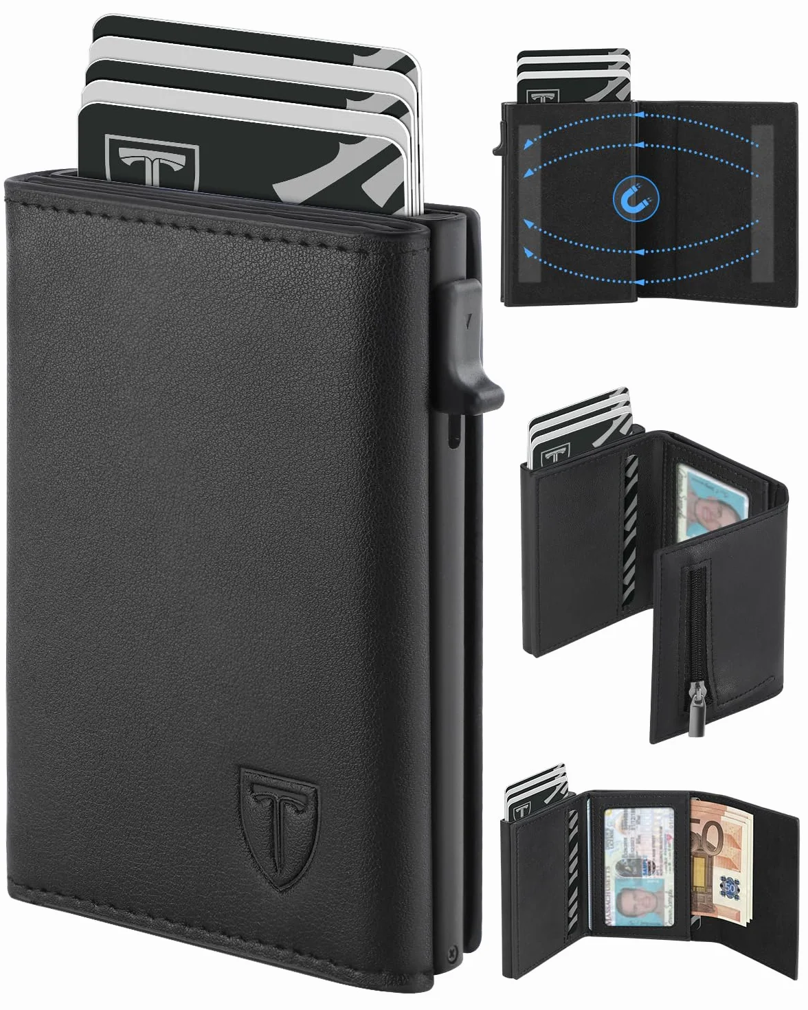 TEEHON Portefeuille Homme Cuir RFID Blocage 8 Porte Carte Crédit Compartiment Billets Poche Monnaie Noir