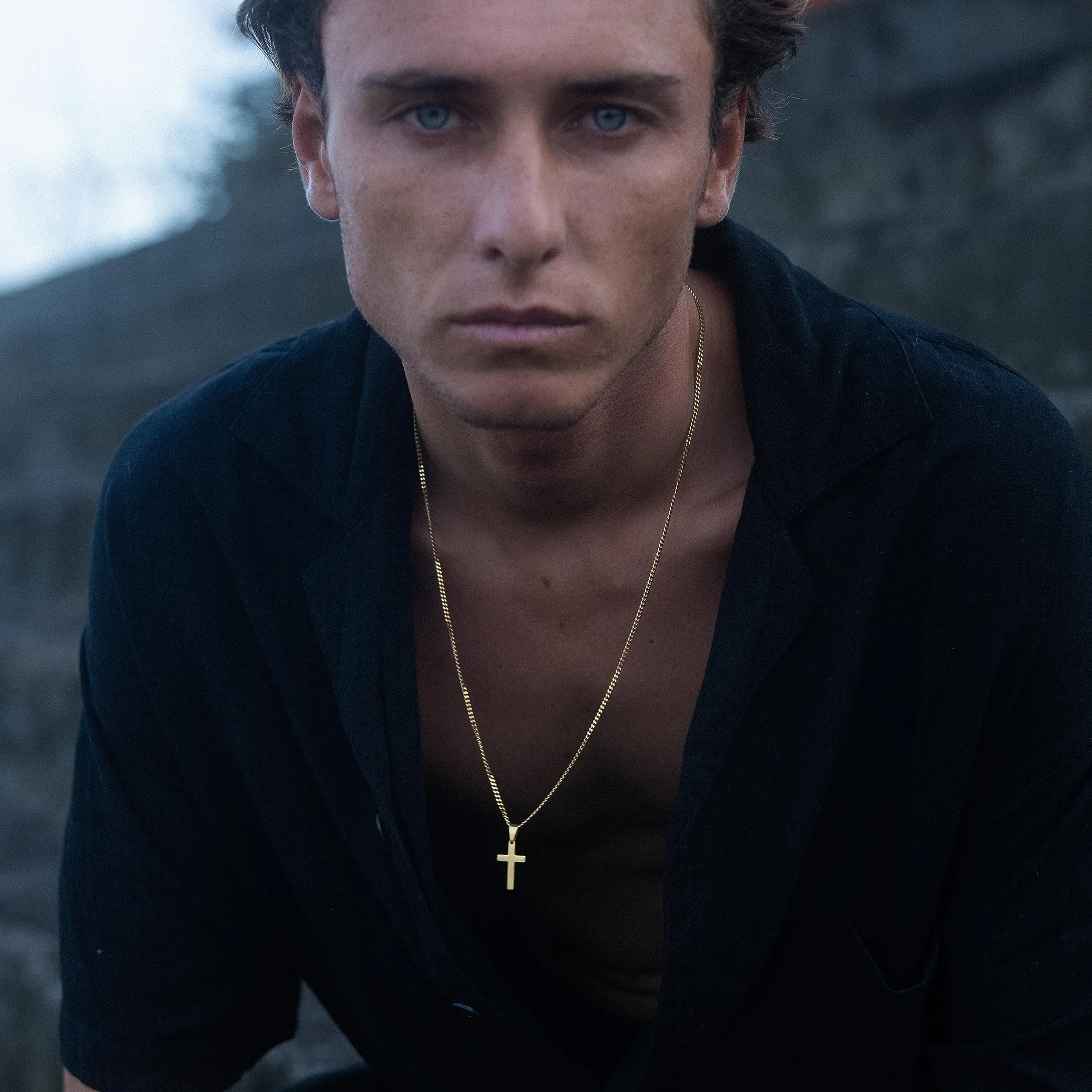 Chaîne en Or pour Homme 60 cm Acier Inoxydable Collier Pendentif Croix Artisanale