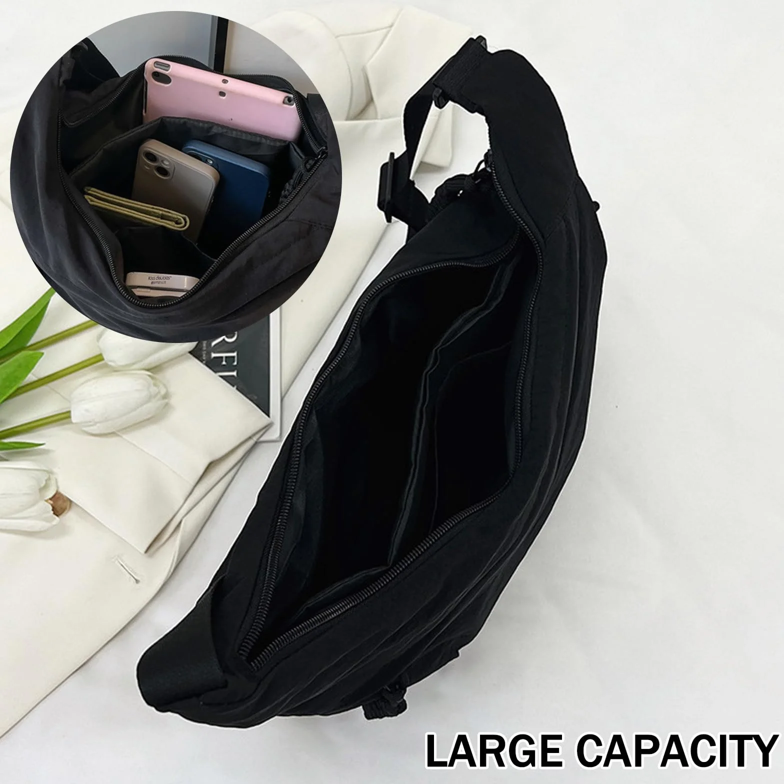 Sac à Bandoulière Demi Lune pour Femme, Sacs Hobo Grand Lanière avec Sangle Ajustable