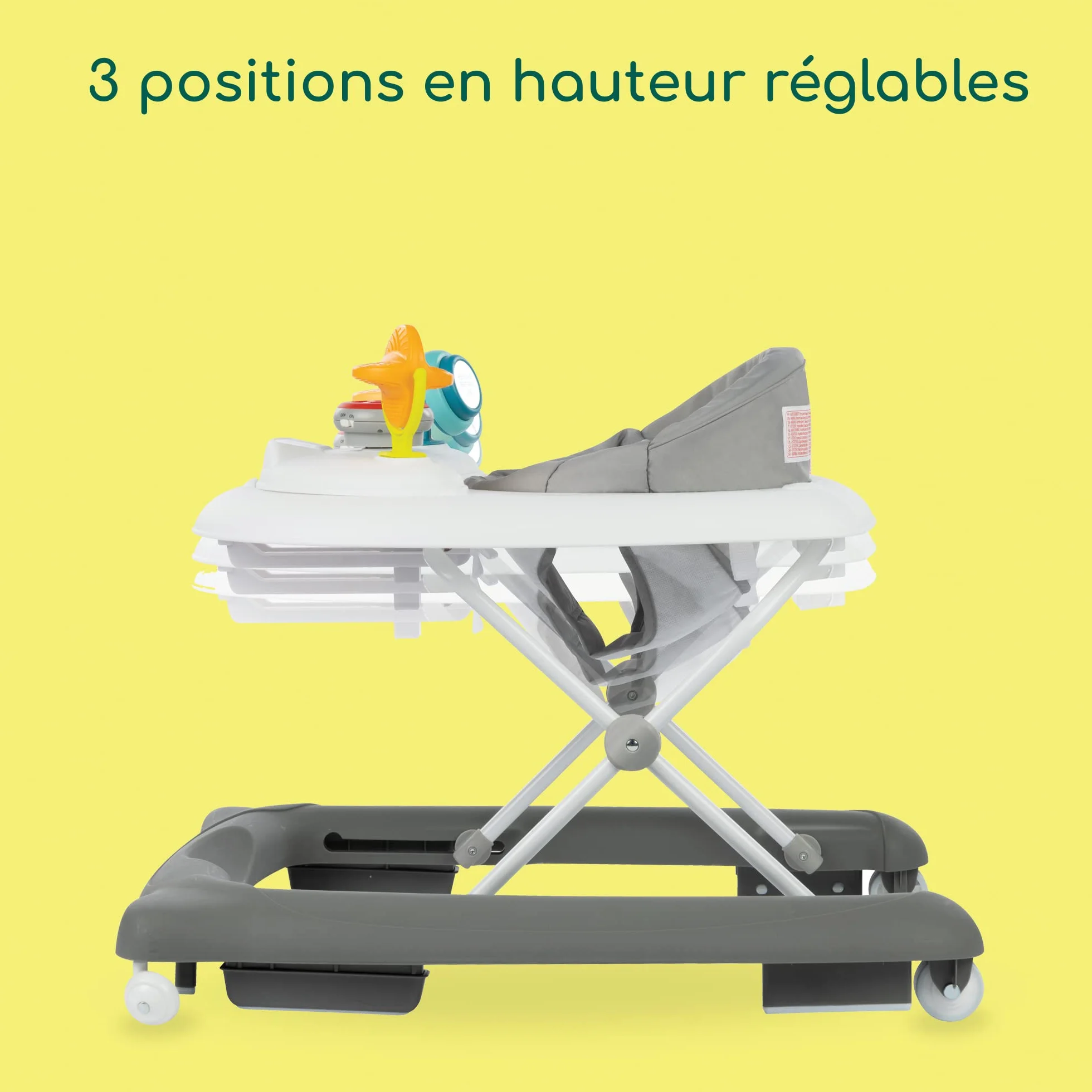 Bebeconfort Explorer Trotteur bébé pliable avec plateau d'activités musical, 6-18 mois, 12 kg, Gray Mist